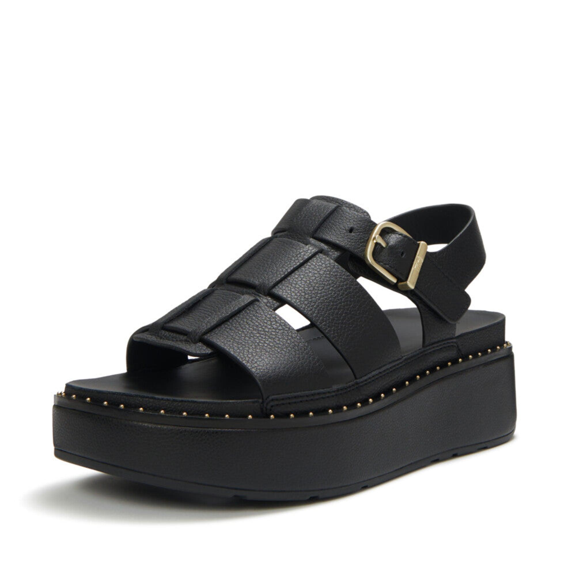 Product image 4 of 7 of FitFlop Women's GEN-FF Max Tumbled-Leather Fisherman Sandals - All Black