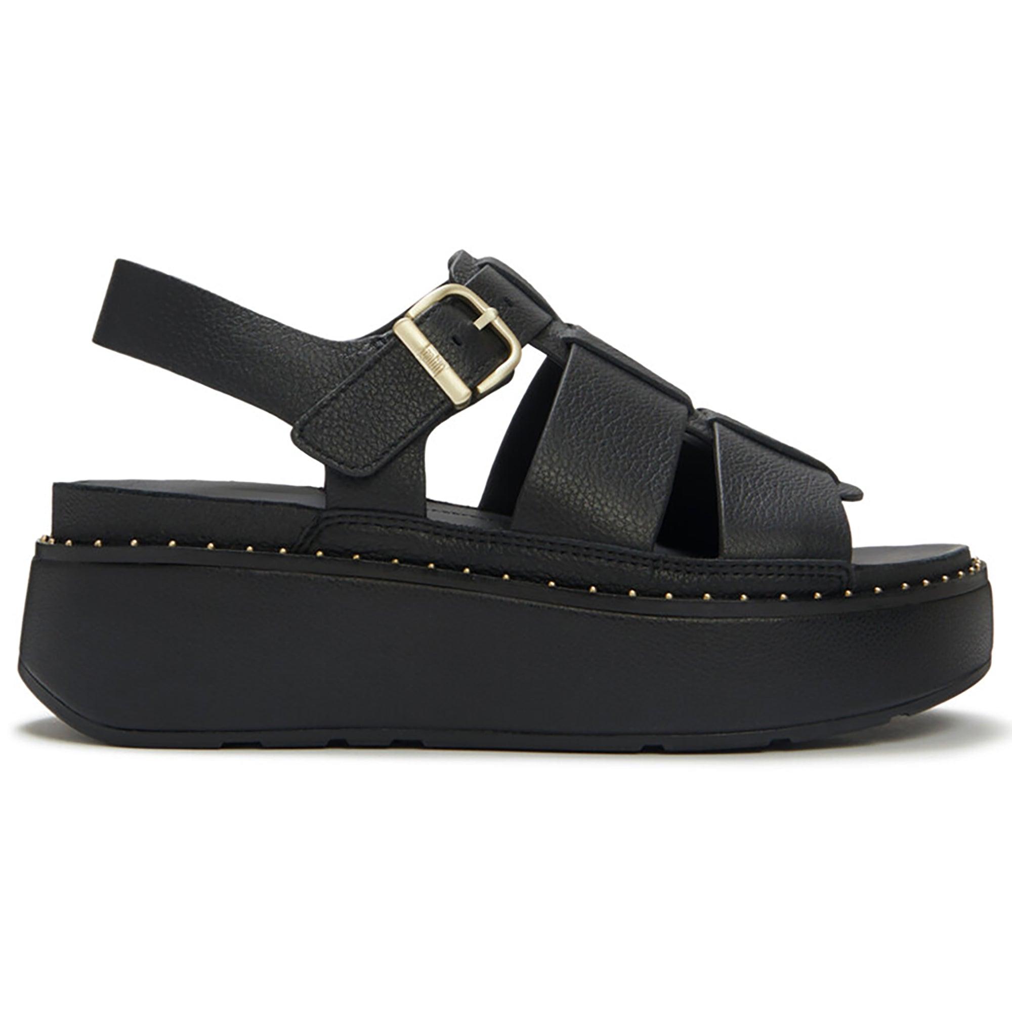 Product image 1 of 7 of FitFlop Women's GEN-FF Max Tumbled-Leather Fisherman Sandals - All Black
