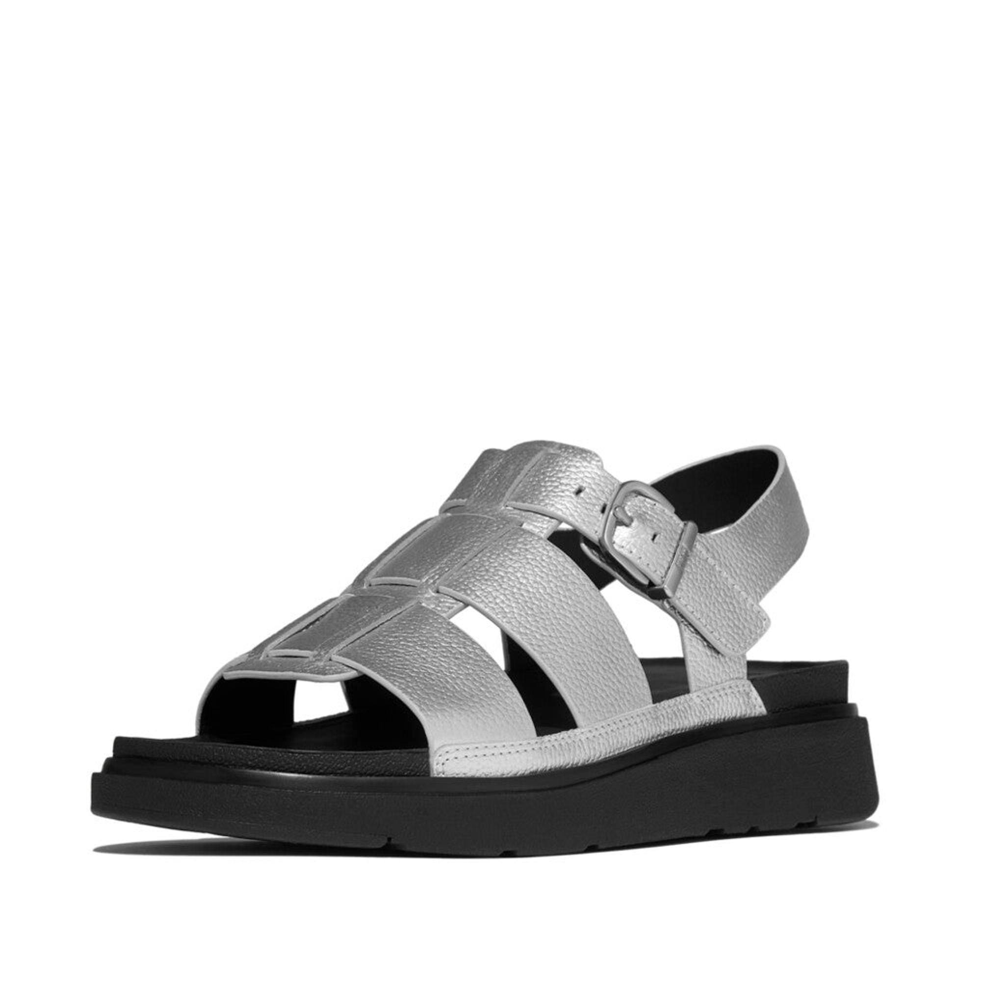 Product image 4 of 7 of FitFlop Women's GEN-FF Tumbled-Leather Fisherman Sandals - Silver
