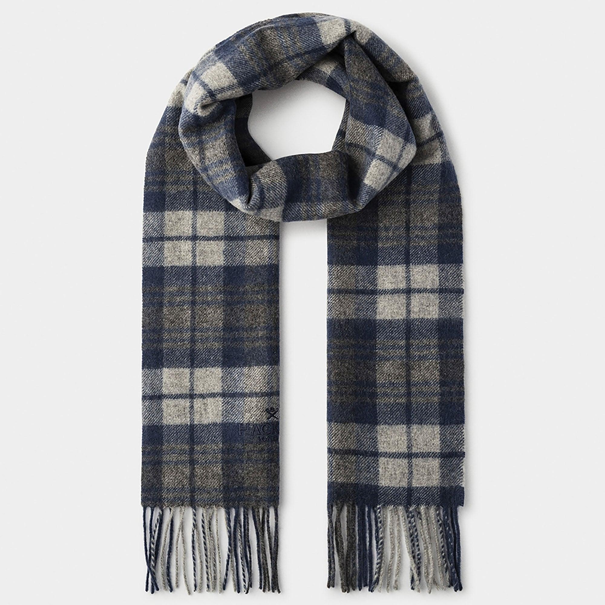 Product image 1 of 3 of Hackett Men's Cashmere-Wool Logo Plaid Scarf - Granite Grey Tartan
