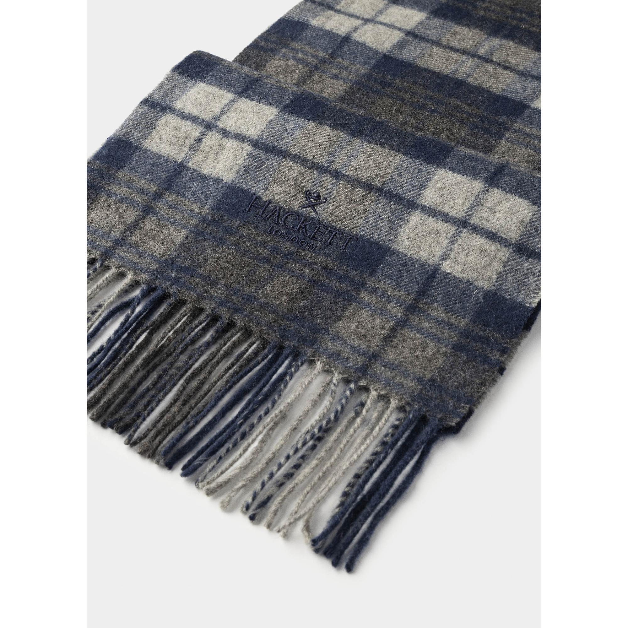 Product image 2 of 3 of Hackett Men's Cashmere-Wool Logo Plaid Scarf - Granite Grey Tartan