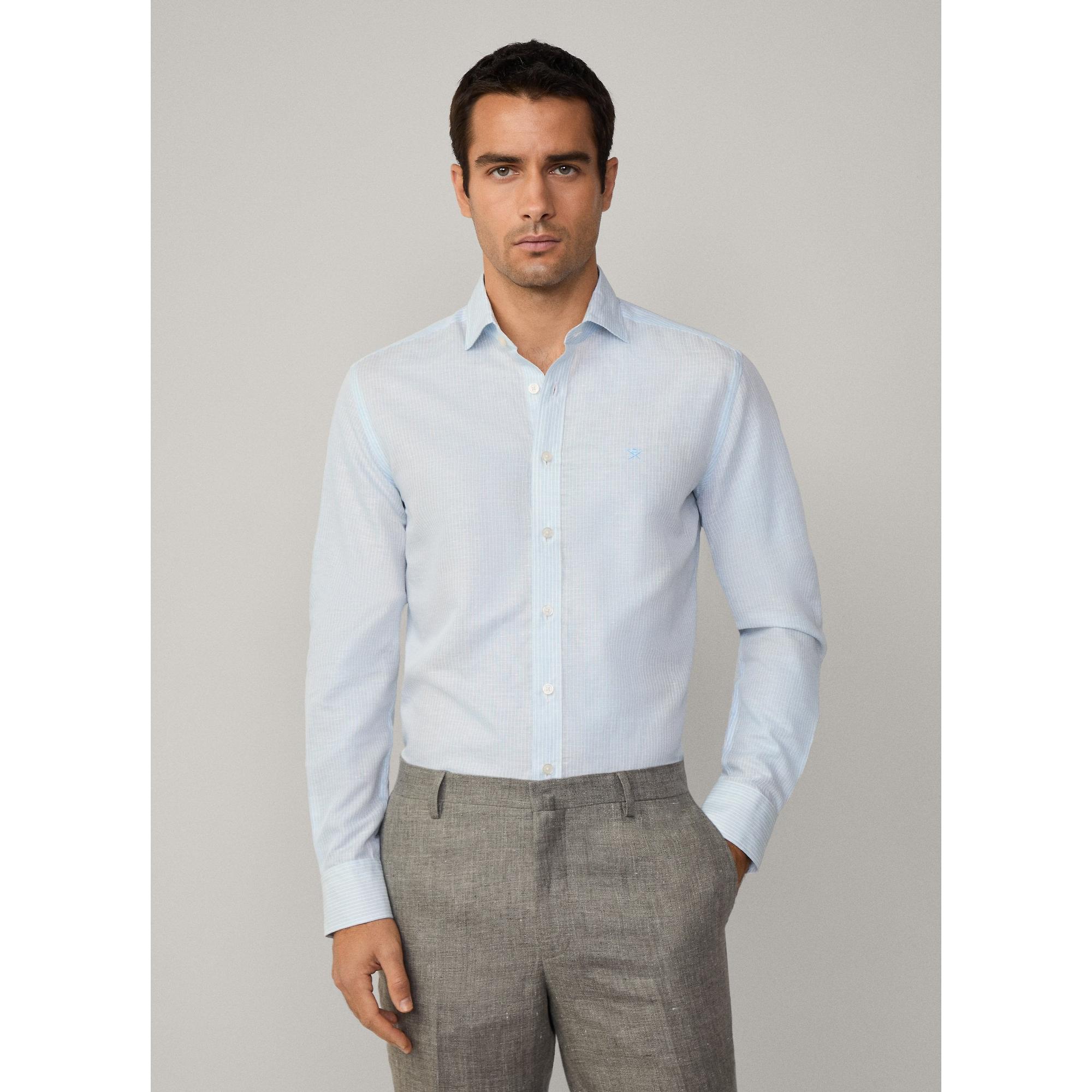 Product image 4 of 8 of Hackett Men's Tailored Fit Linen Bengal Striped Shirt - Sky Blue