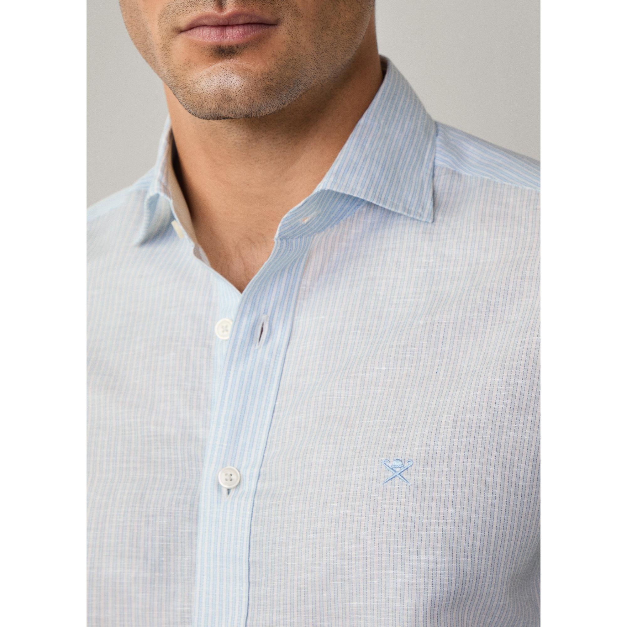 Product image 5 of 8 of Hackett Men's Tailored Fit Linen Bengal Striped Shirt - Sky Blue