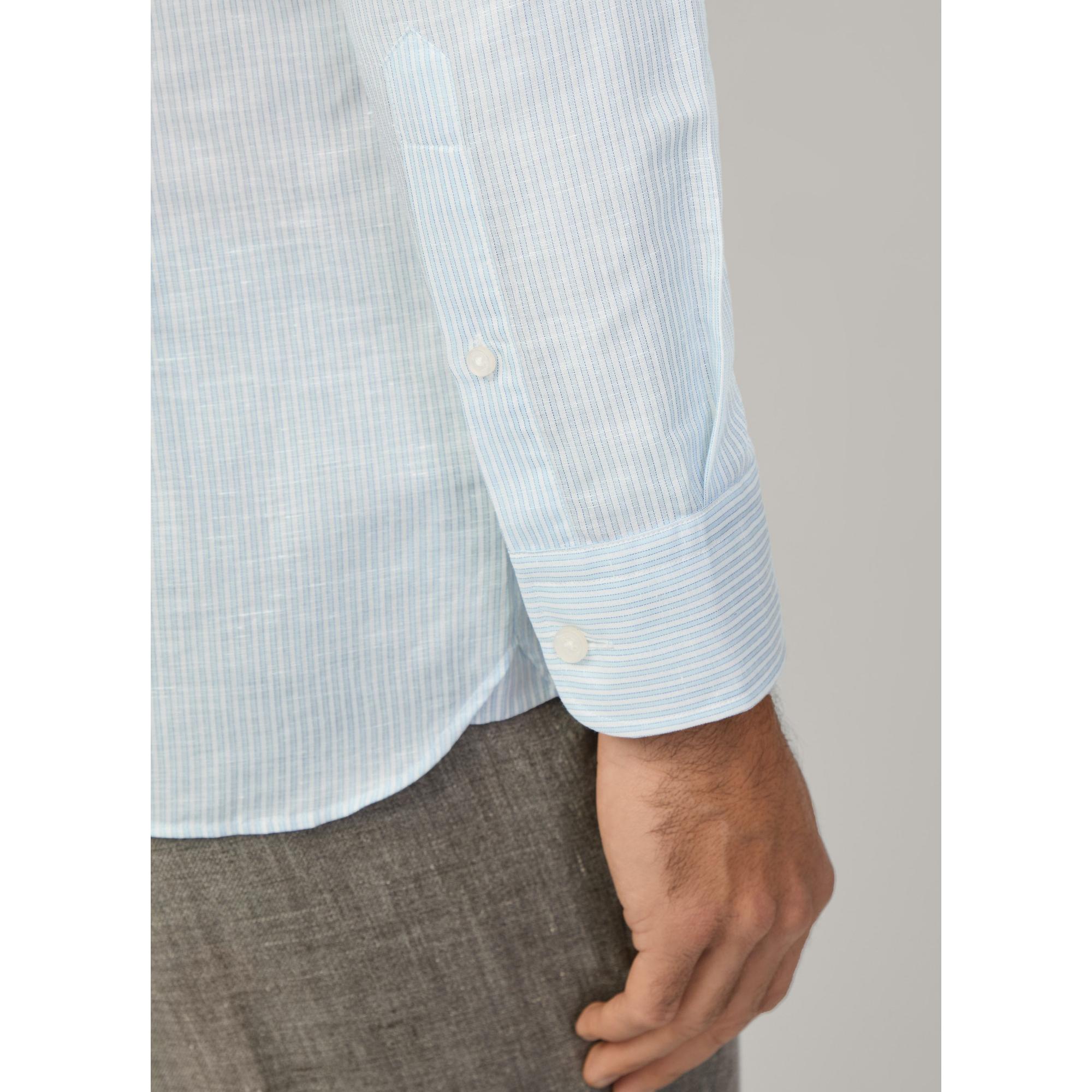 Product image 7 of 8 of Hackett Men's Tailored Fit Linen Bengal Striped Shirt - Sky Blue