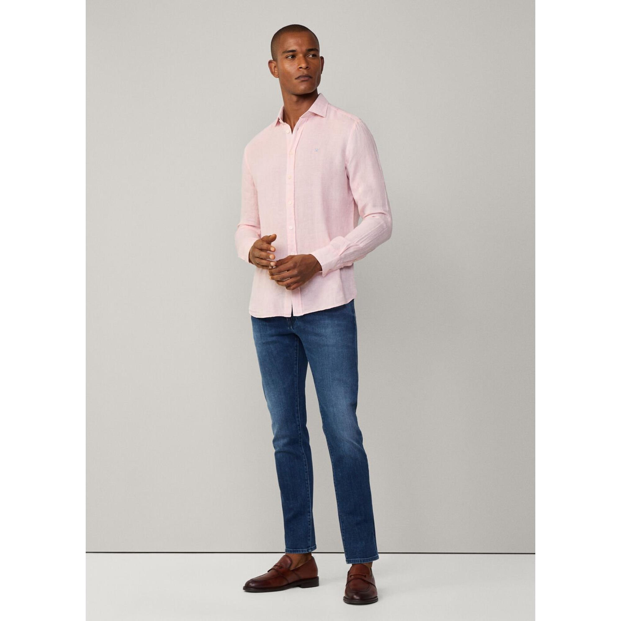 Product image 8 of 8 of Hackett Men's Tailored Fit Linen Kent Shirt - Summer Pink