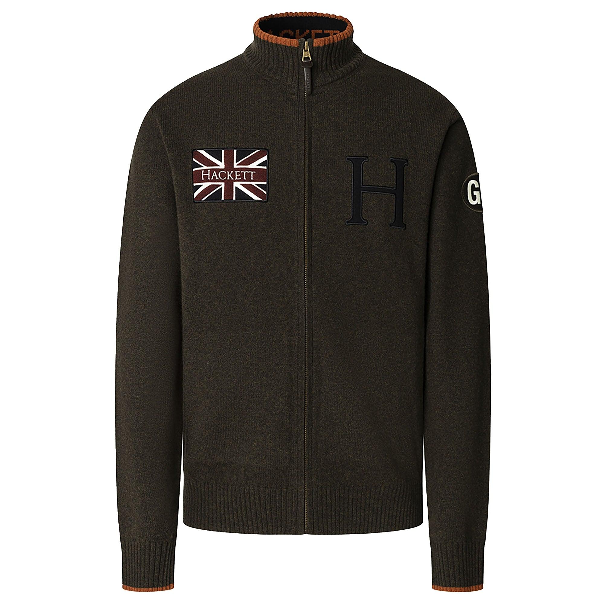 Product image 1 of 9 of Hackett Men's Merino Wool Rally Full Zip Cardigan - Hunter Green