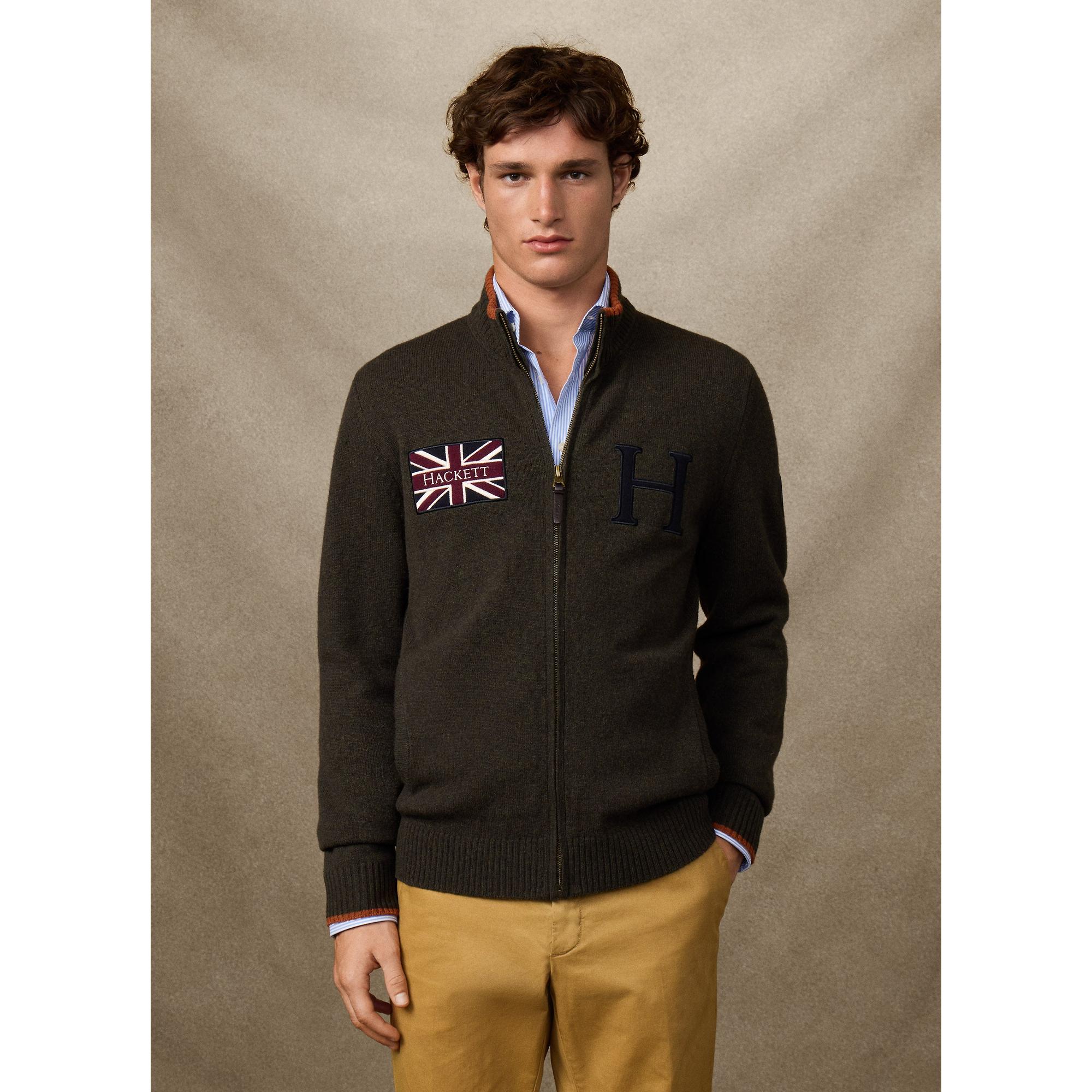 Product image 4 of 9 of Hackett Men's Merino Wool Rally Full Zip Cardigan - Hunter Green