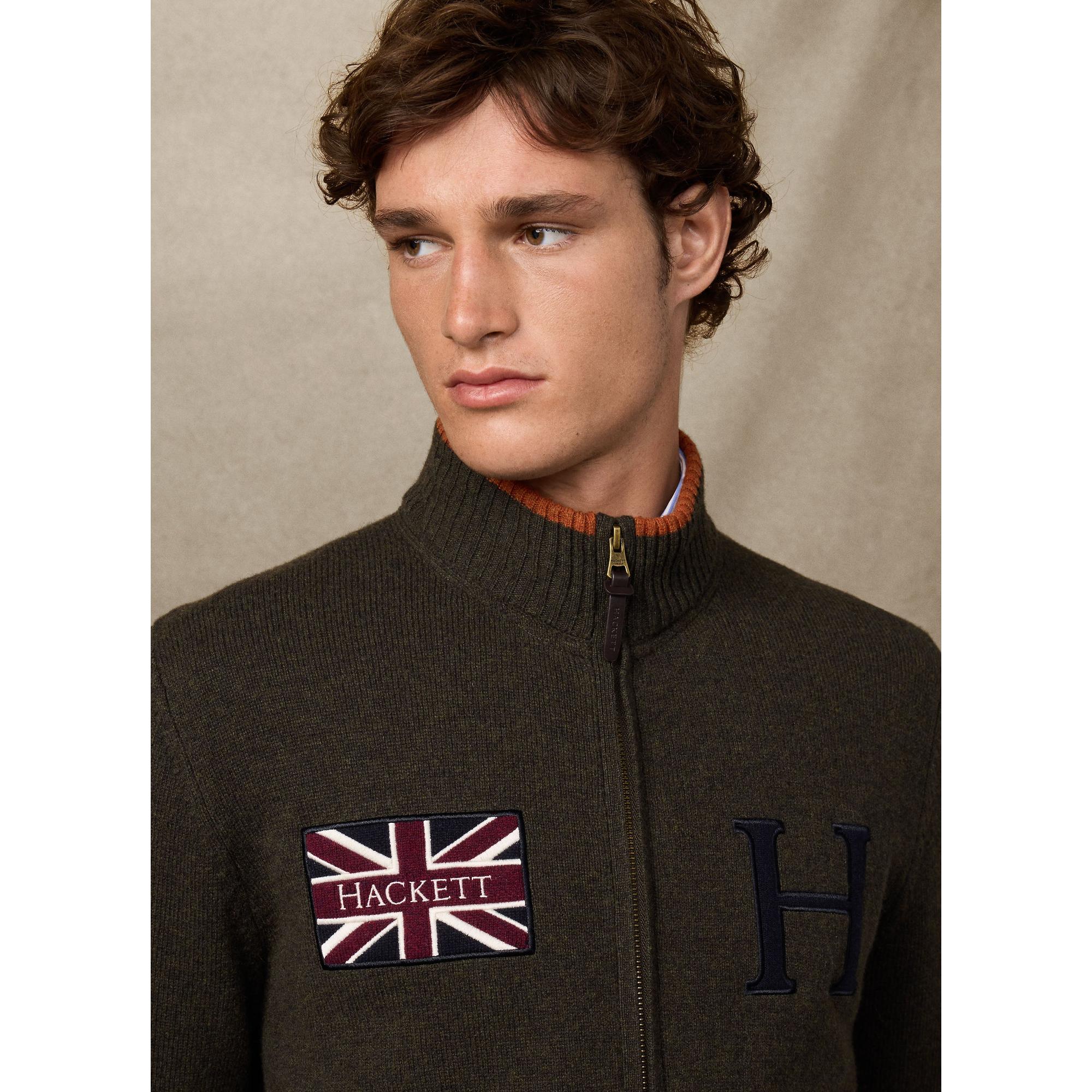 Product image 6 of 9 of Hackett Men's Merino Wool Rally Full Zip Cardigan - Hunter Green