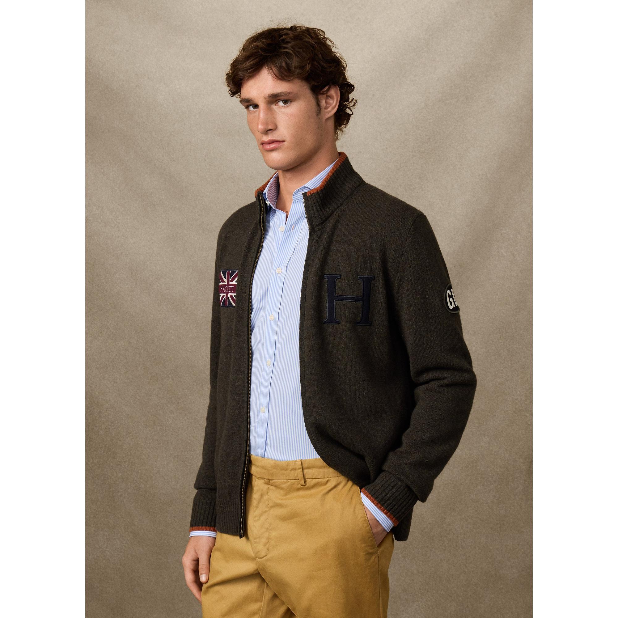 Product image 7 of 9 of Hackett Men's Merino Wool Rally Full Zip Cardigan - Hunter Green