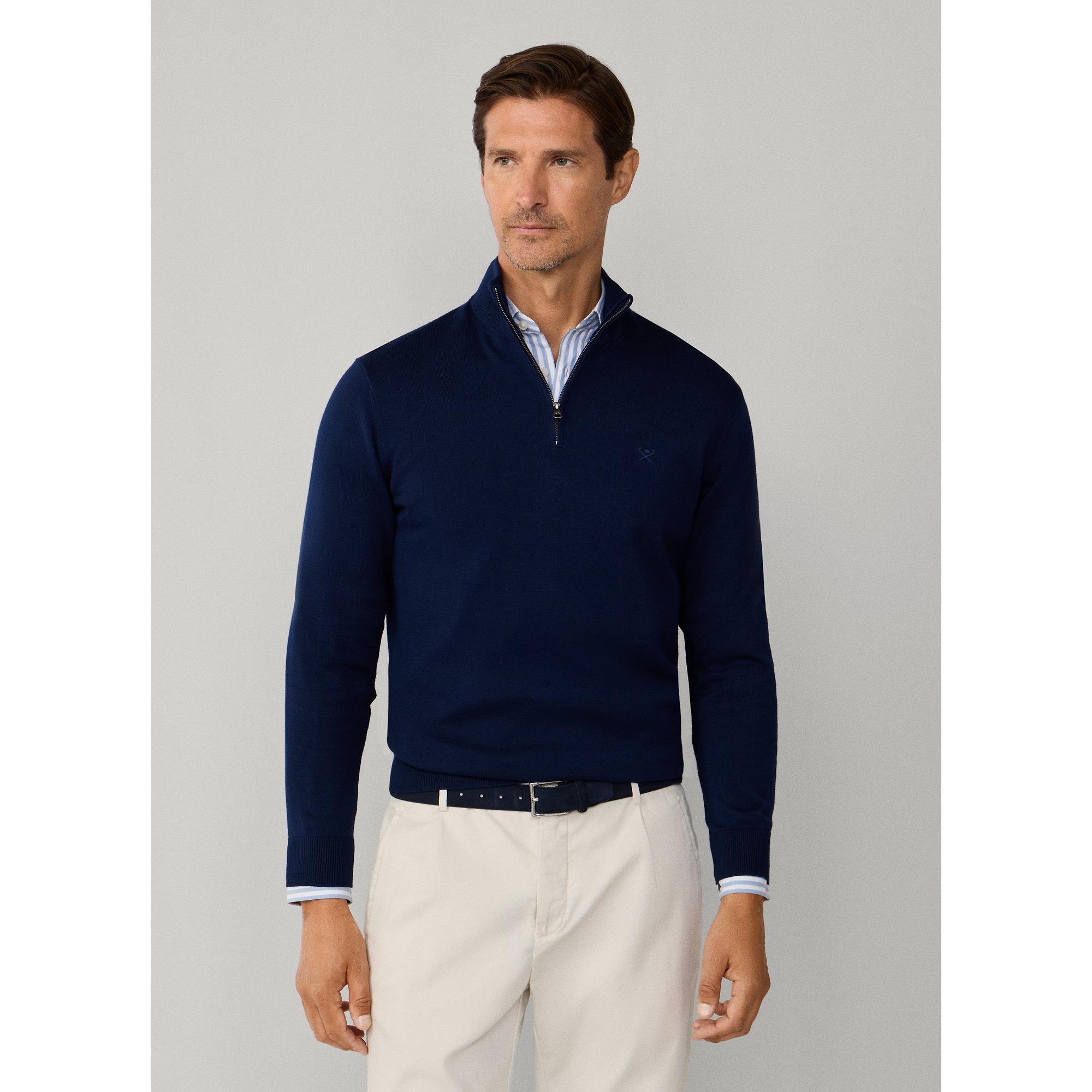 Product image 2 of 9 of Hackett Men's Cotton Quarter Zip Jumper - Navy
