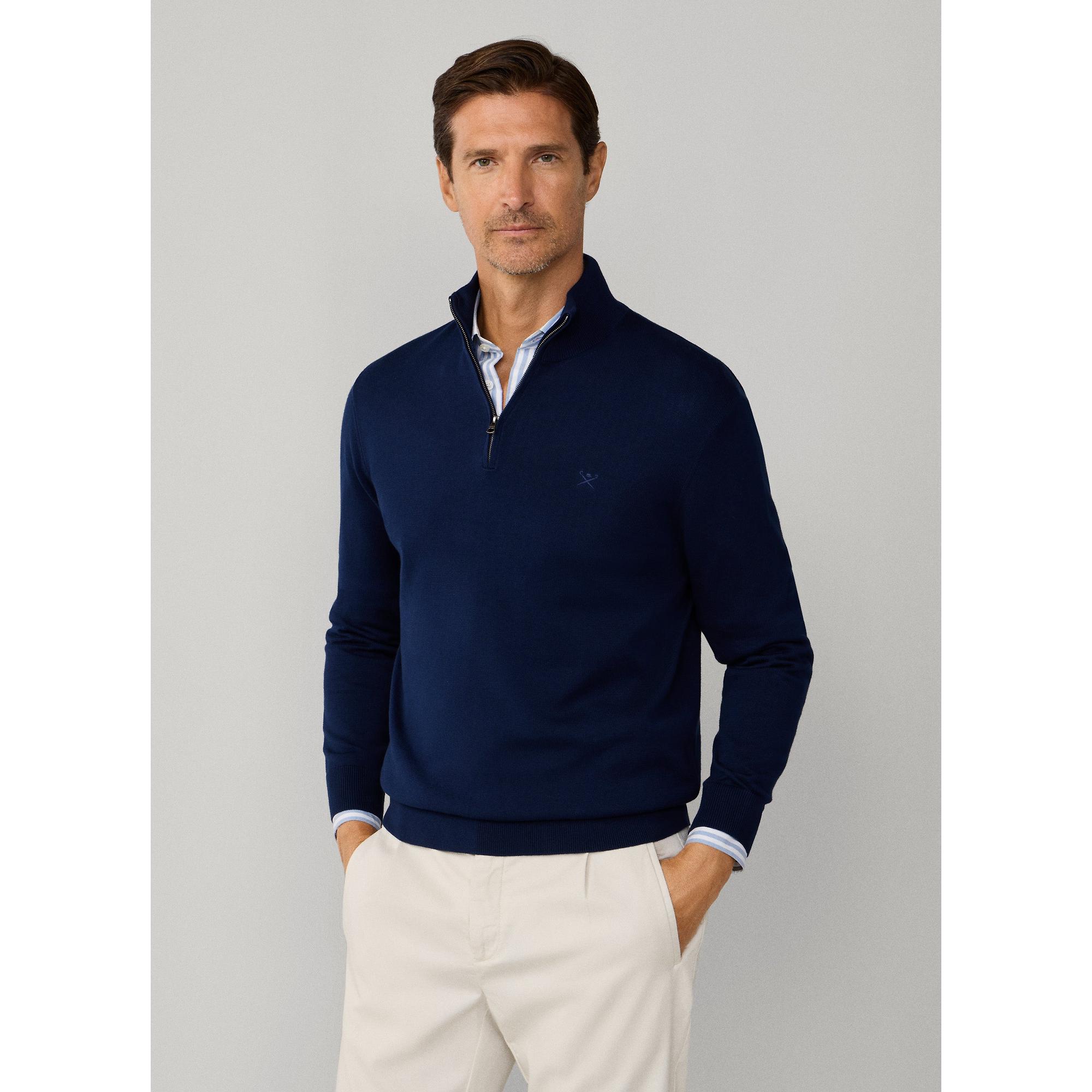 Product image 3 of 9 of Hackett Men's Cotton Quarter Zip Jumper - Navy