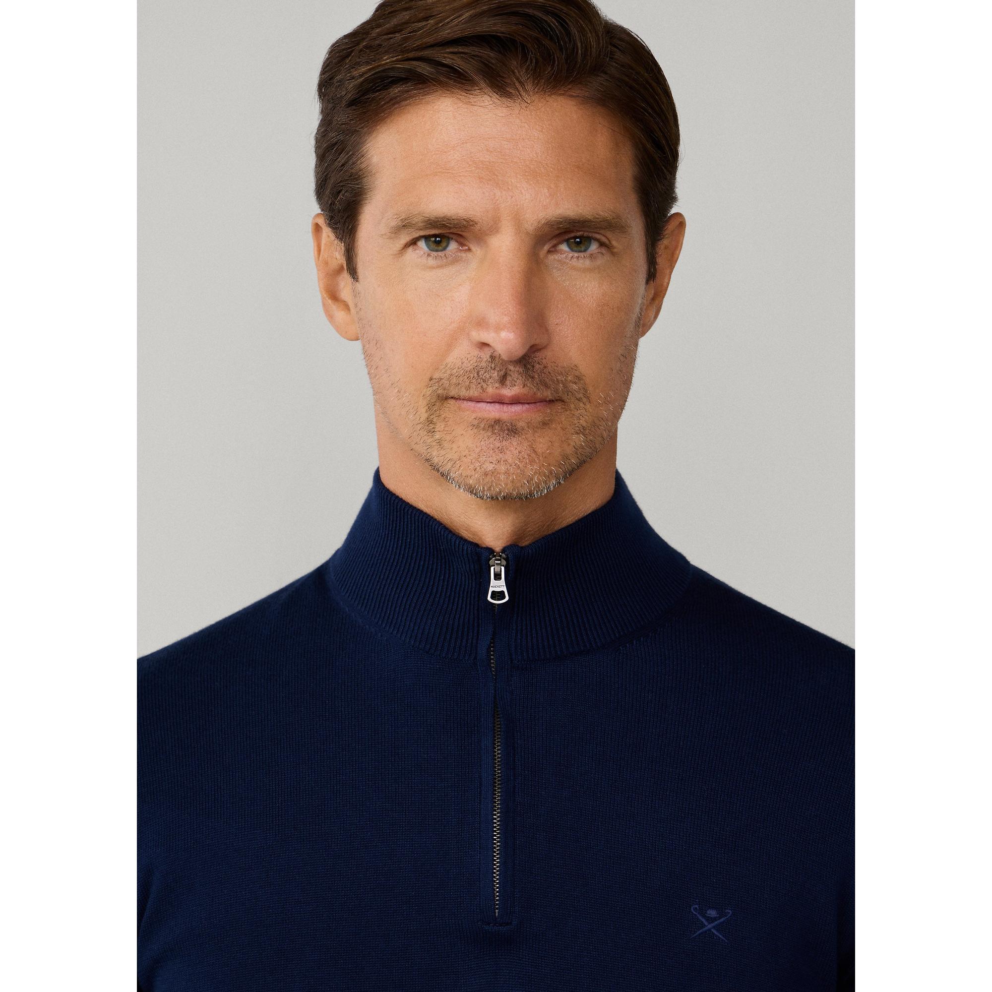 Product image 4 of 9 of Hackett Men's Cotton Quarter Zip Jumper - Navy