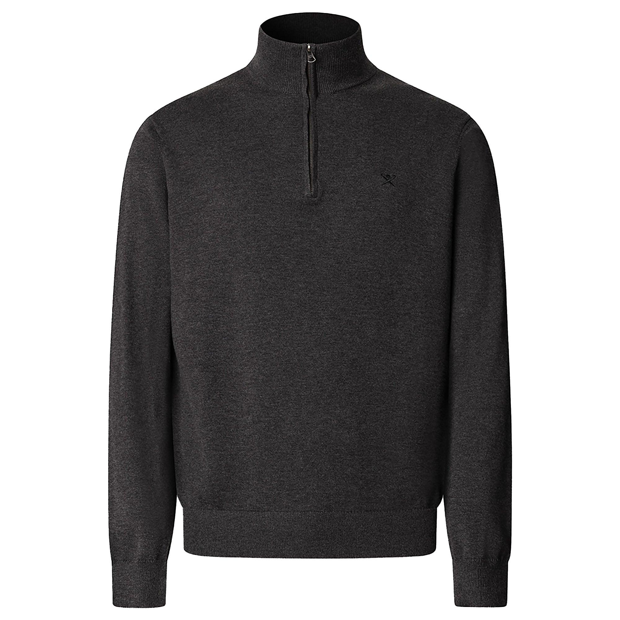 Product image 1 of 9 of Hackett Men's Cotton Quarter Zip Jumper - Charcoal Grey