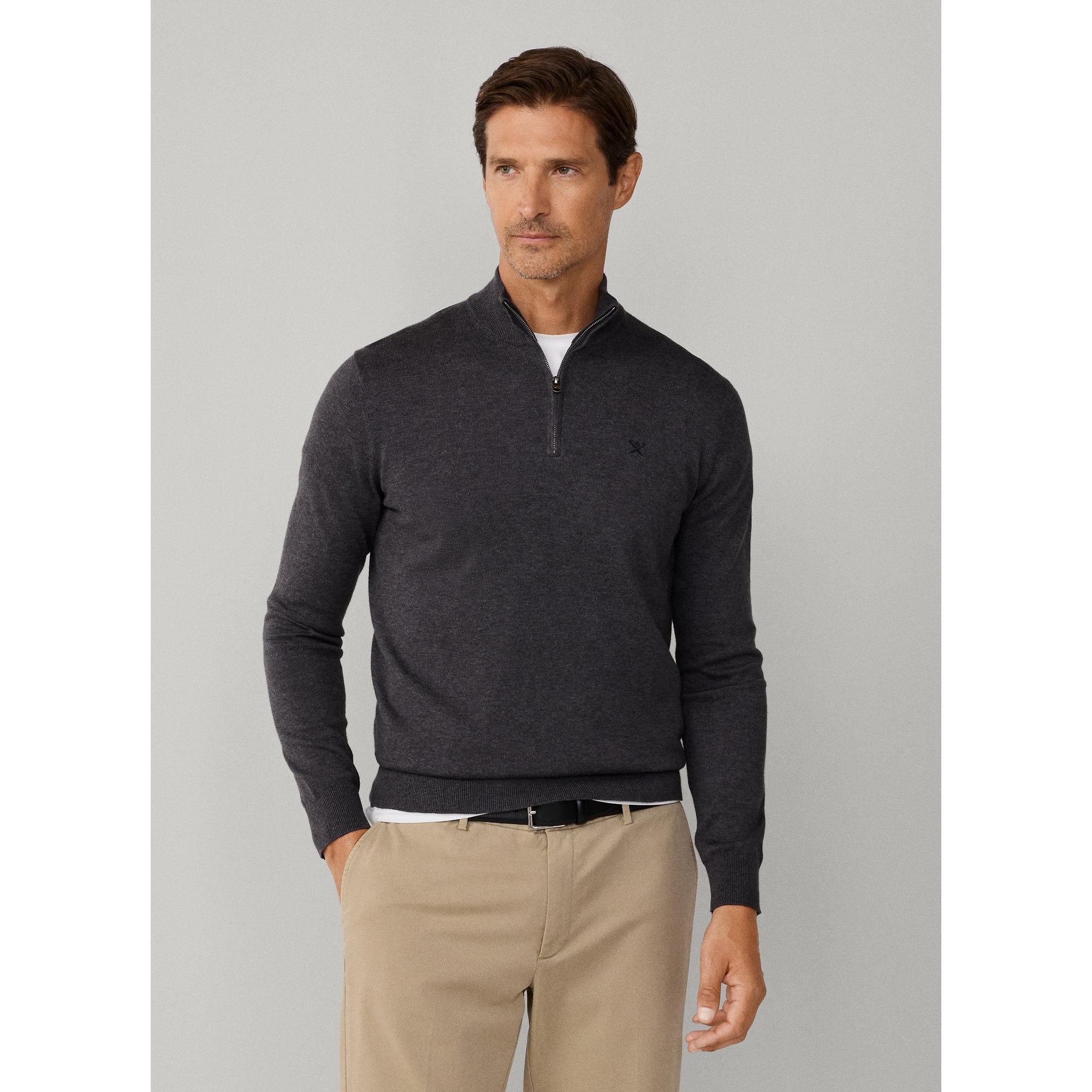 Product image 2 of 9 of Hackett Men's Cotton Quarter Zip Jumper - Charcoal Grey