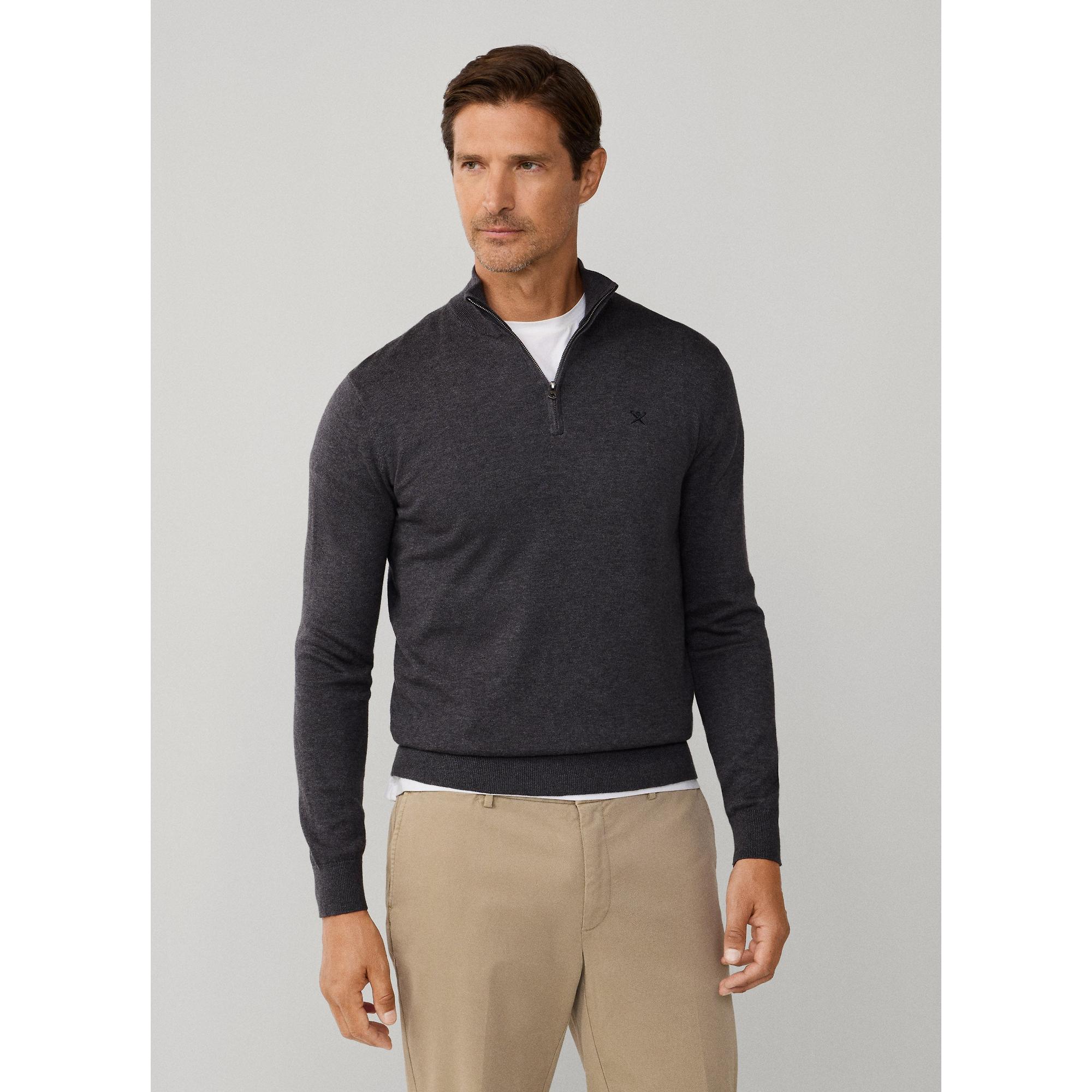 Product image 3 of 9 of Hackett Men's Cotton Quarter Zip Jumper - Charcoal Grey