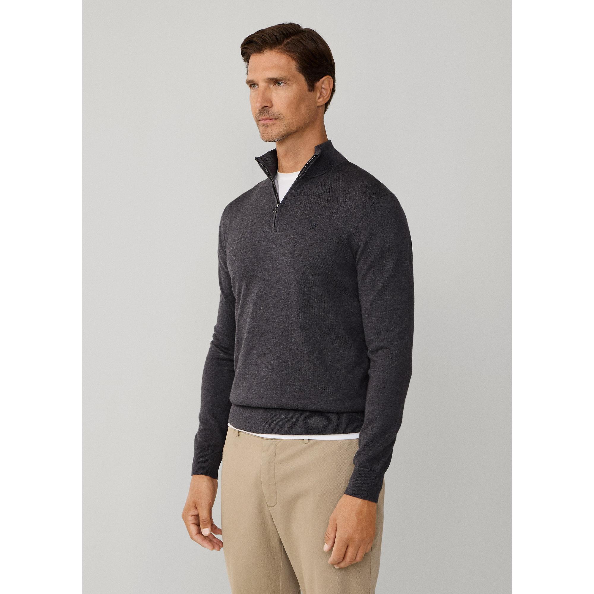 Product image 5 of 9 of Hackett Men's Cotton Quarter Zip Jumper - Charcoal Grey