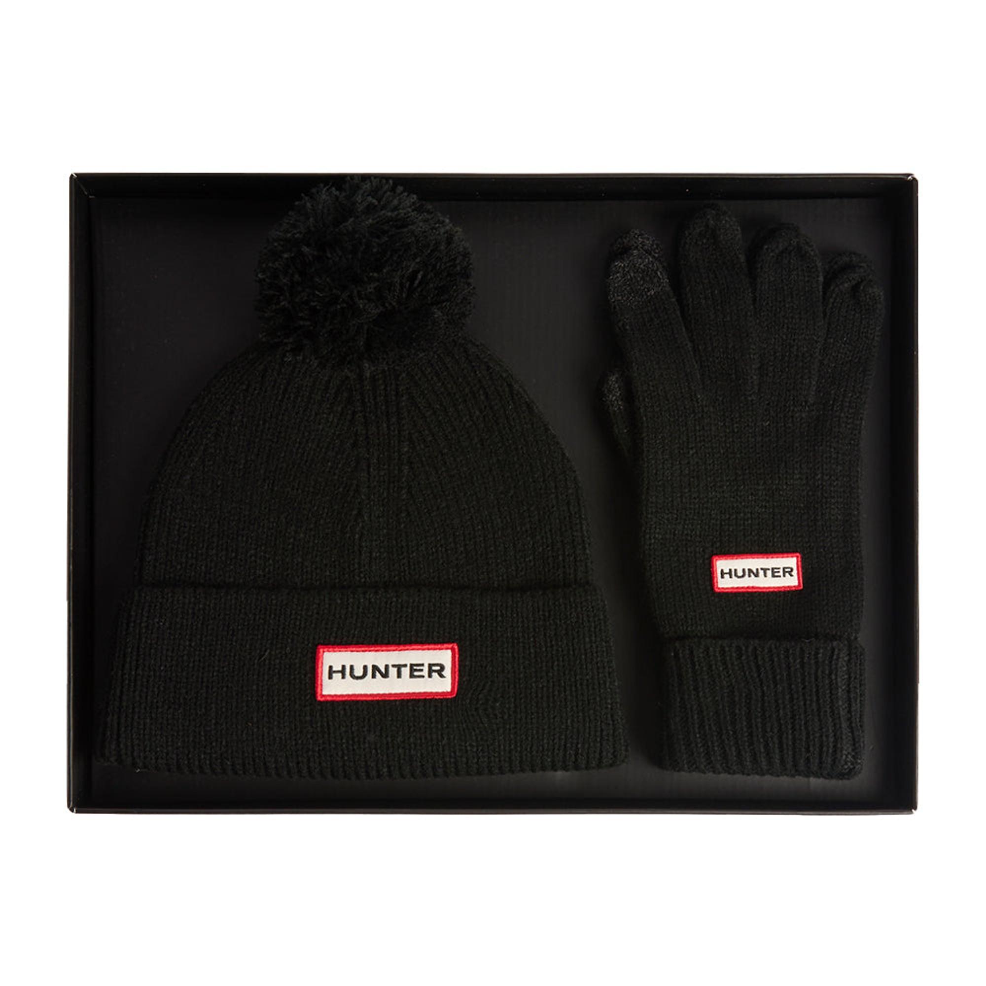Product image 1 of 4 of Hunter Anagach Ribbed Pom Beanie & Gloves Box Set - Black