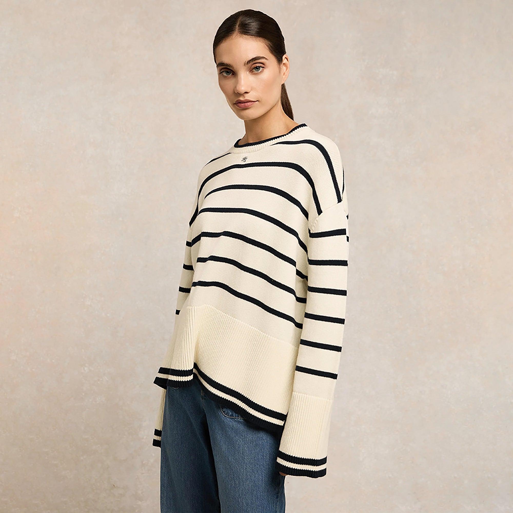 Product image 2 of 8 of Holland Cooper Women's Antonia Crew Neck Knit - Navy Blue / Natural Stripe
