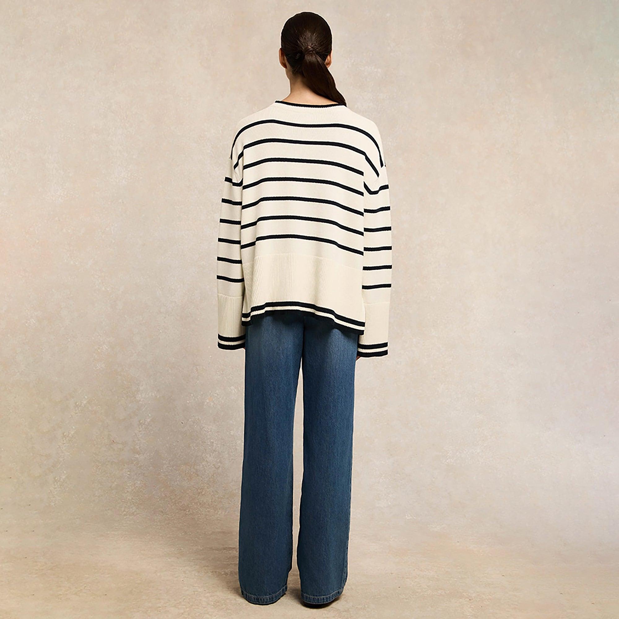 Product image 4 of 8 of Holland Cooper Women's Antonia Crew Neck Knit - Navy Blue / Natural Stripe