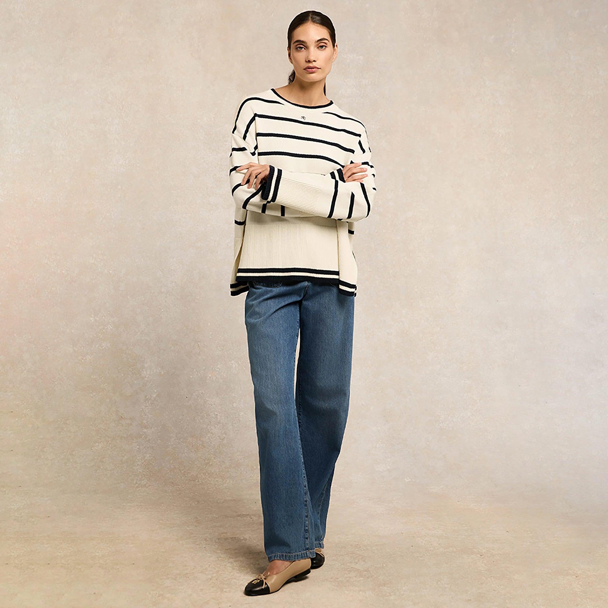 Product image 5 of 8 of Holland Cooper Women's Antonia Crew Neck Knit - Navy Blue / Natural Stripe