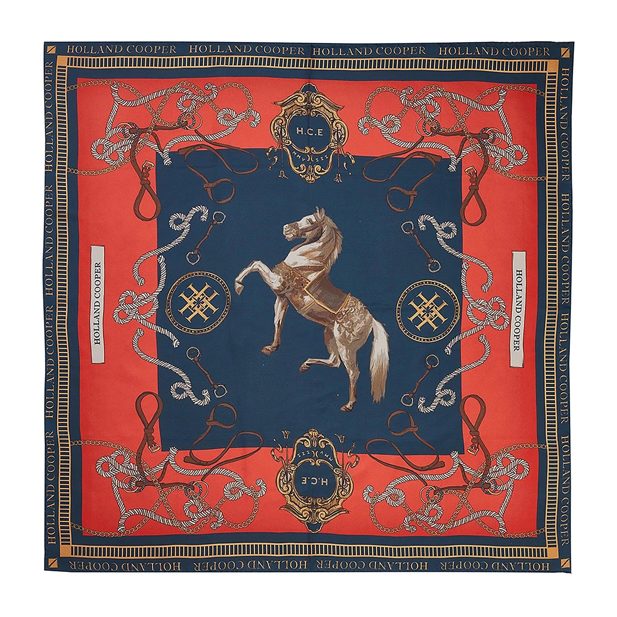 Product image 1 of 5 of Holland Cooper Women's Regal Horse Silk Scarf - Ink Navy Neroli