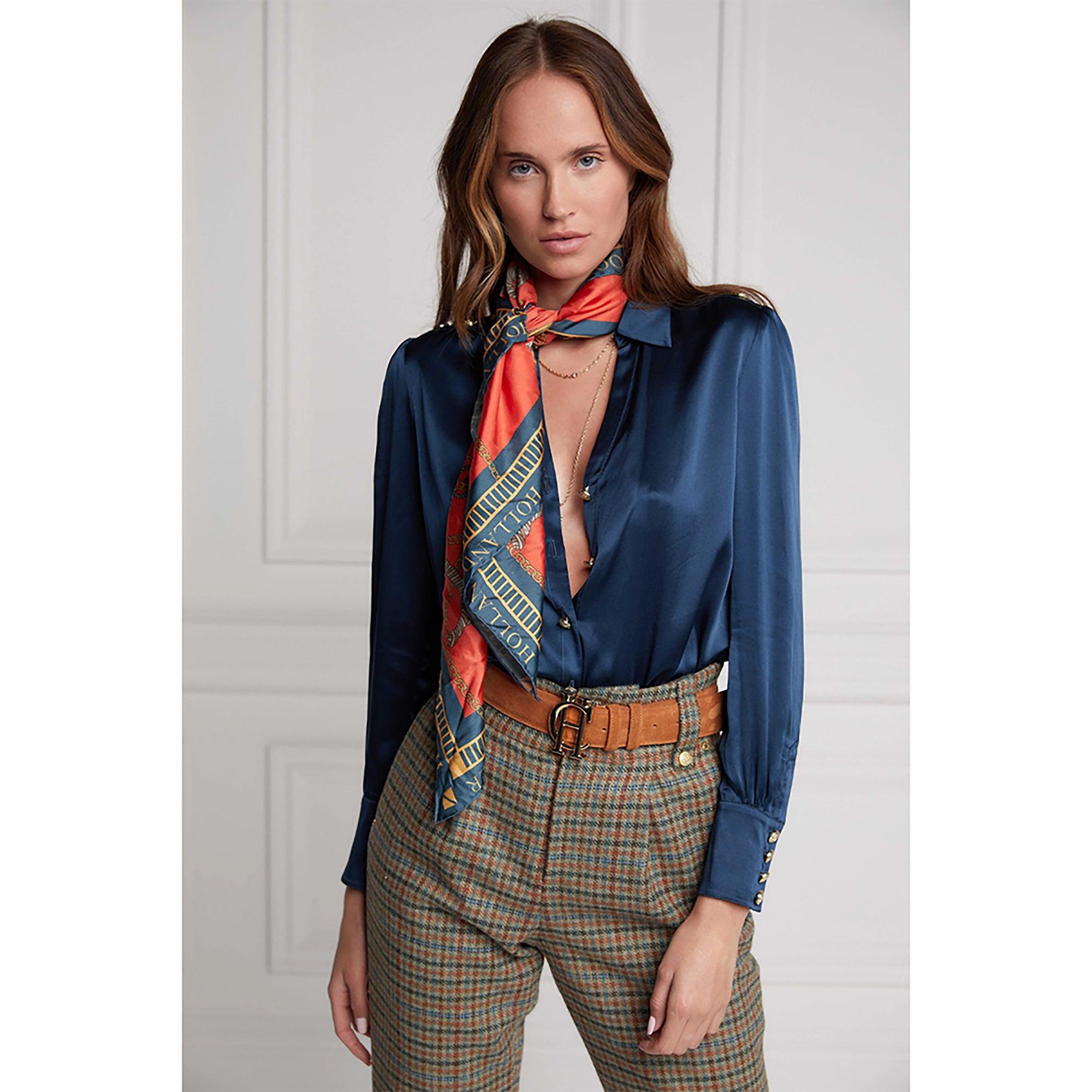 Product image 3 of 5 of Holland Cooper Women's Regal Horse Silk Scarf - Ink Navy Neroli