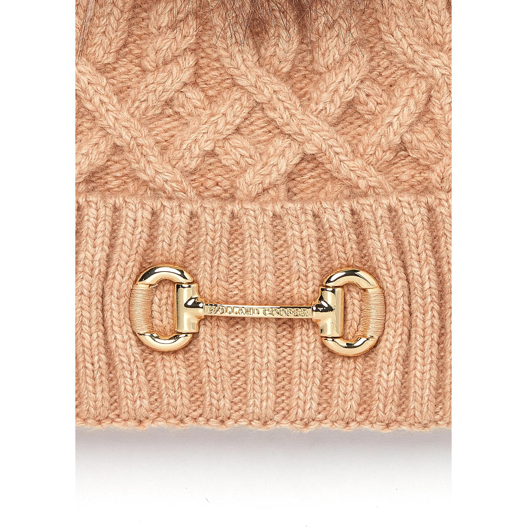Product image 2 of 4 of Holland Cooper Horsebit Beanie Bobble Hat - Camel