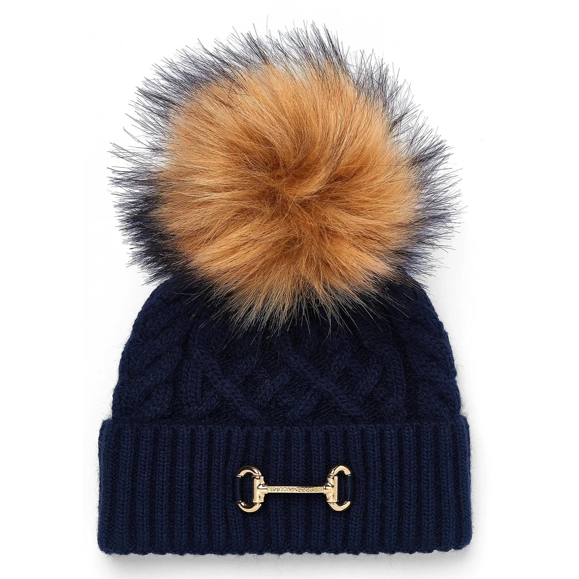 Product image 1 of 7 of Holland Cooper Horsebit Beanie Bobble Hat - Ink Navy