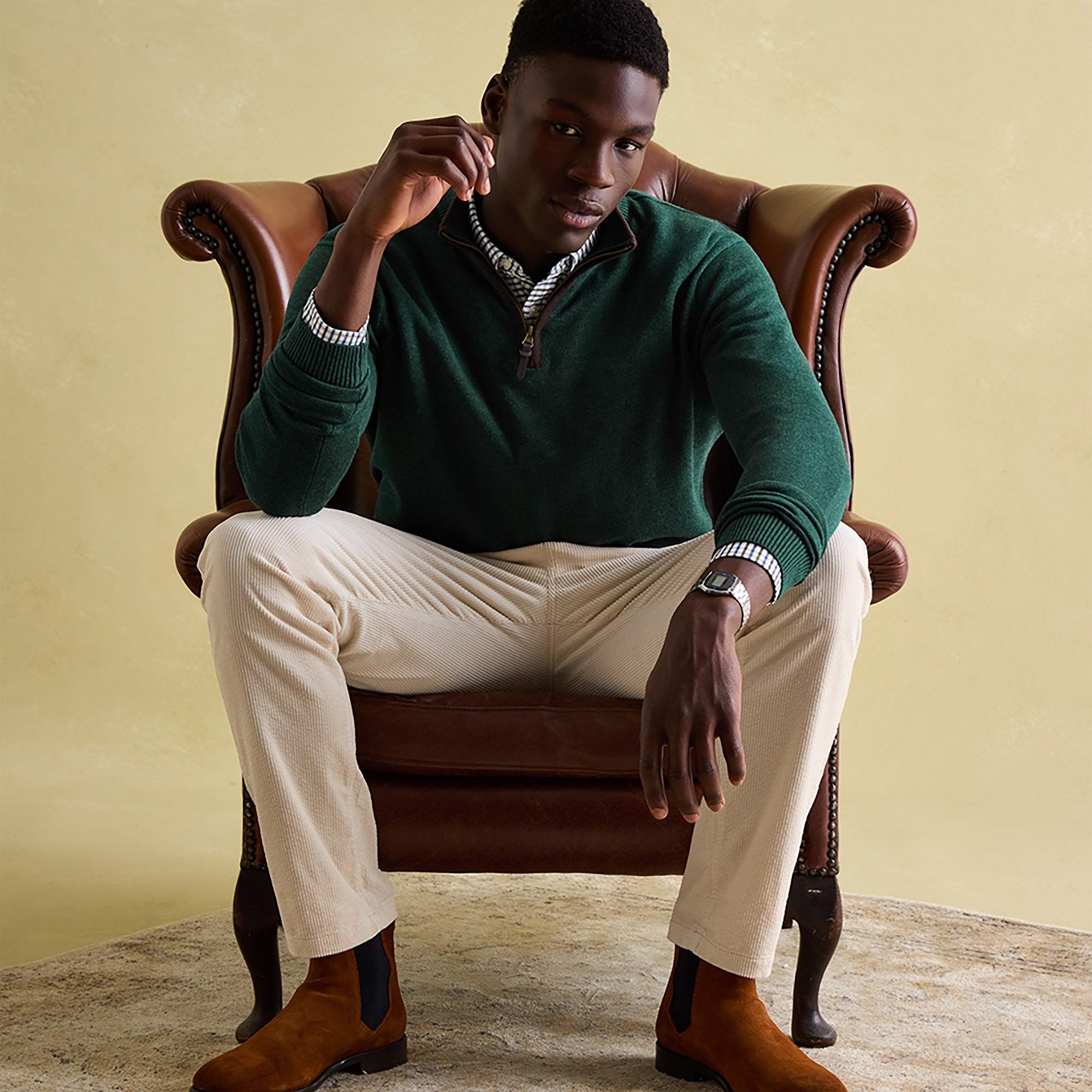 Product image 7 of 7 of Joules Men's Hillside Quarter Zip Knit Jumper - Dark Green