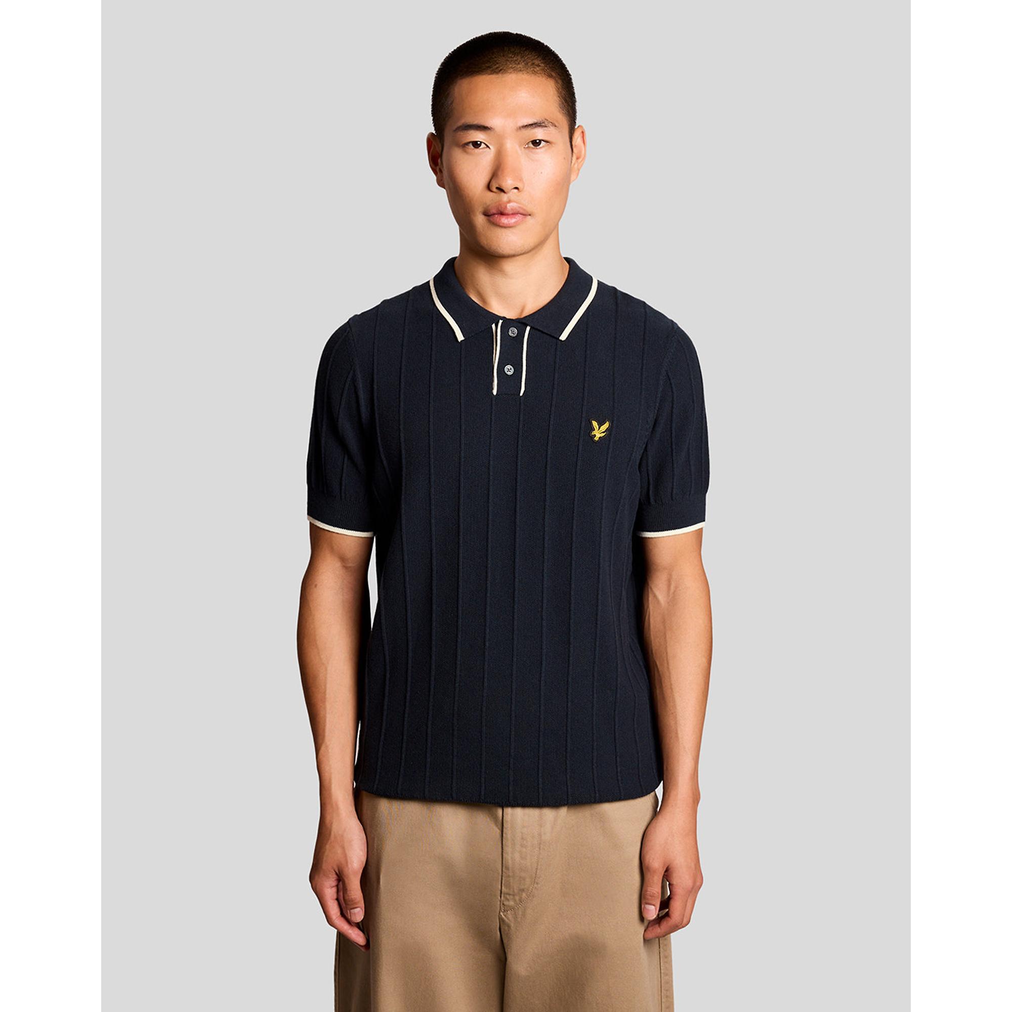 Product image 2 of 6 of Lyle & Scott Men's Tipped Pique Knitted Polo Shirt - Dark Navy