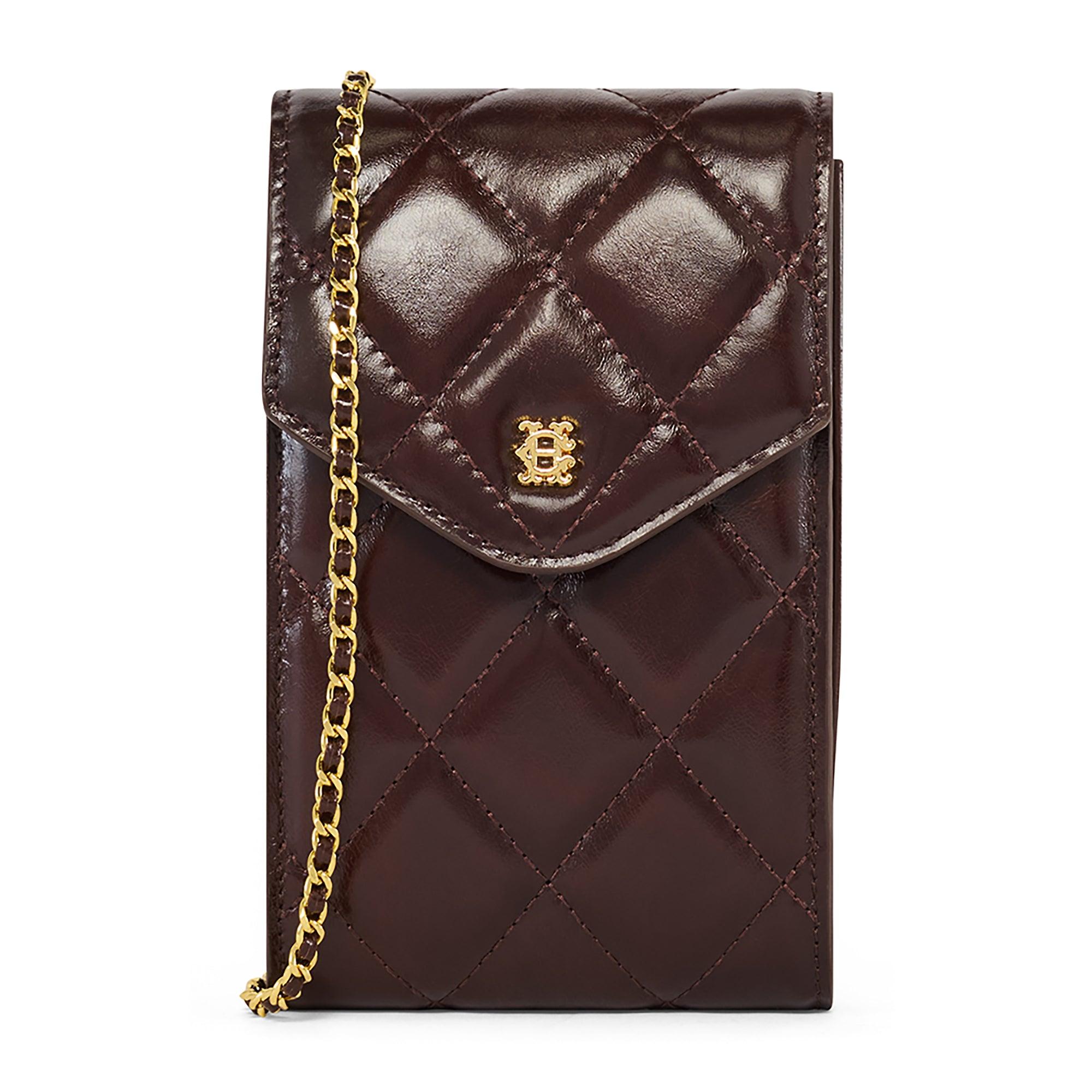 Product image 1 of 8 of Holland Cooper Women's Knightsbridge Quilted Phone Pouch - Rich Chocolate Leather