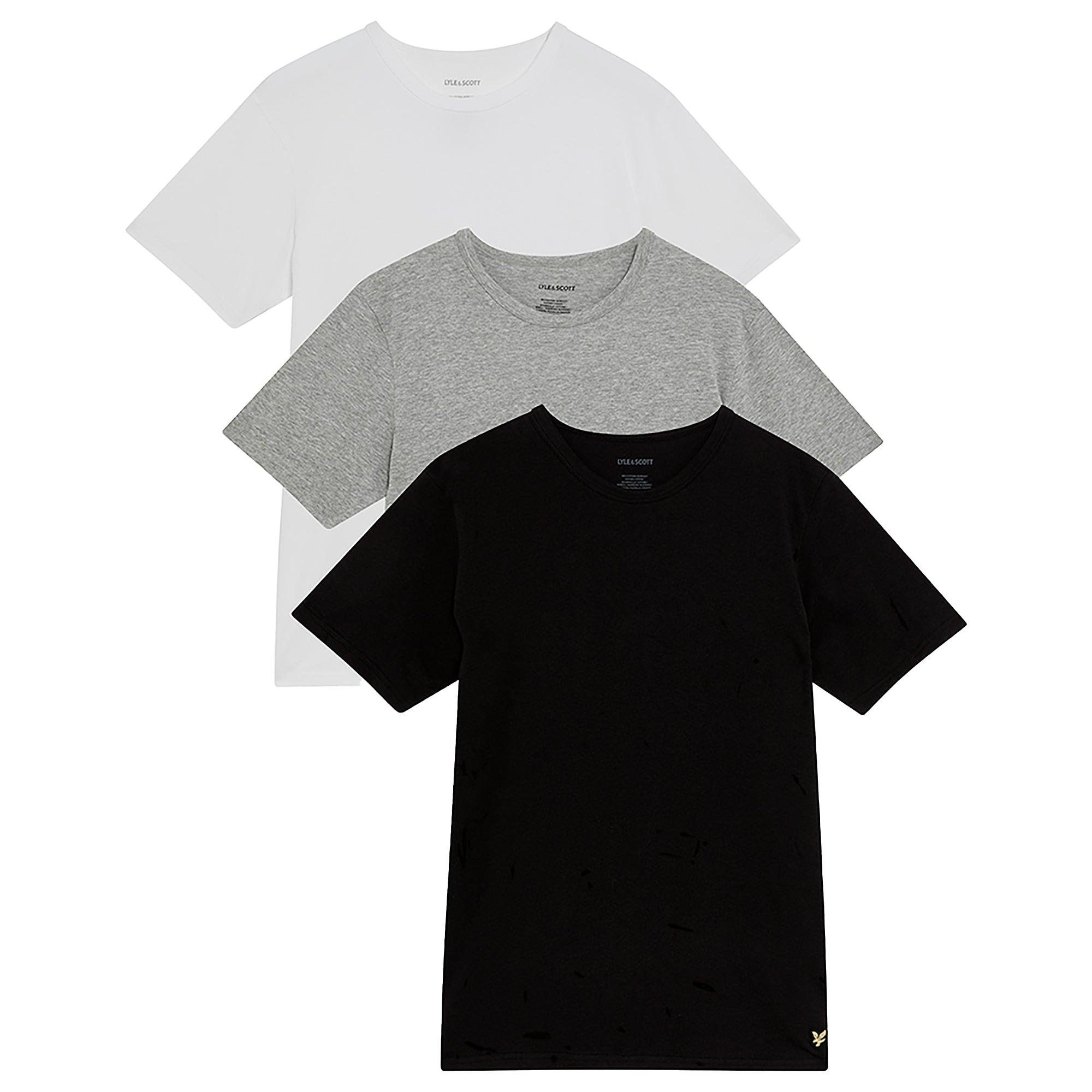 Product image 1 of 7 of Lyle & Scott Men's 3 Pack Lounge T-Shirts - Jet Black/ Mid Grey Marl/ White