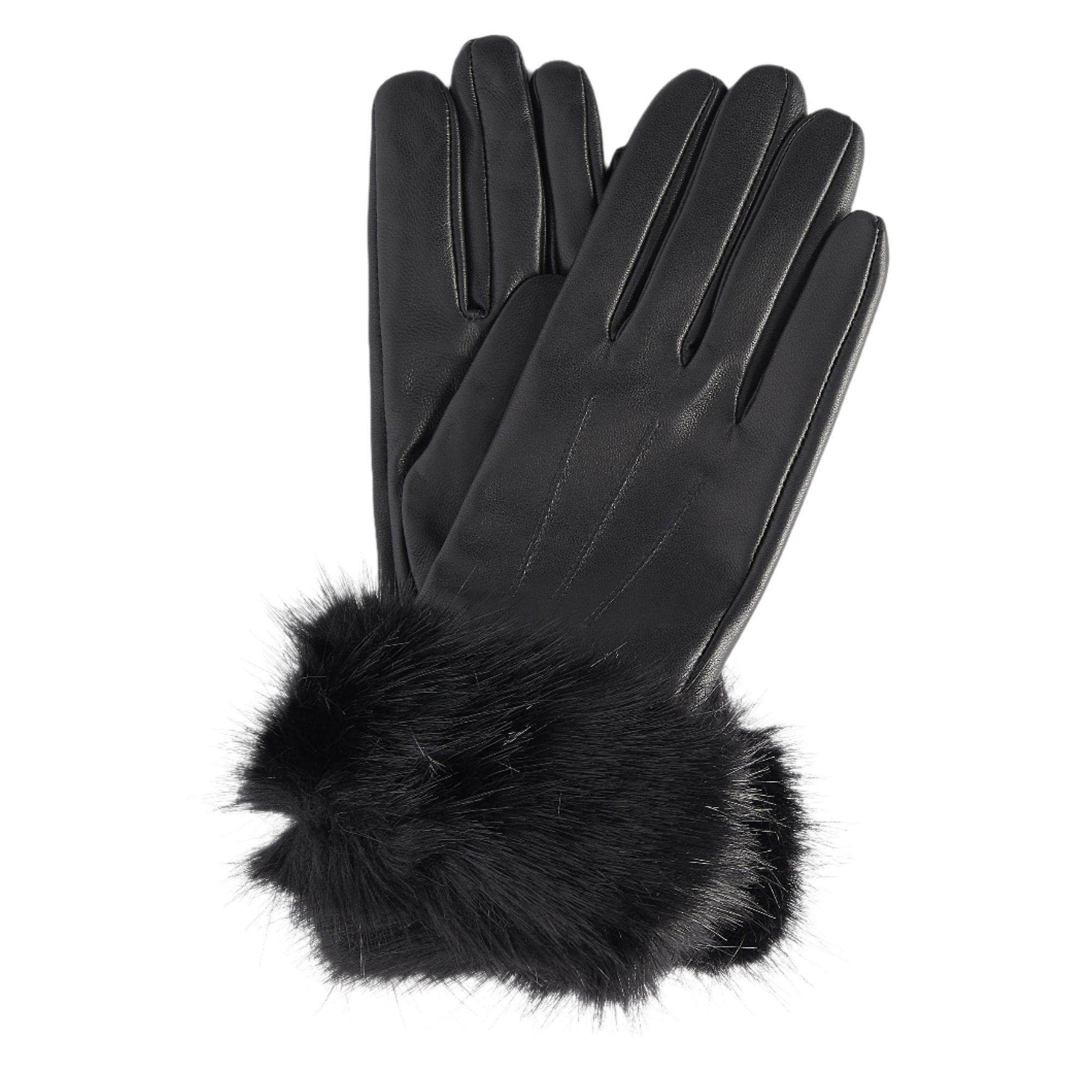 Product image 1 of 3 of Barbour Women's Fur Trimmed Leather Gloves - Black