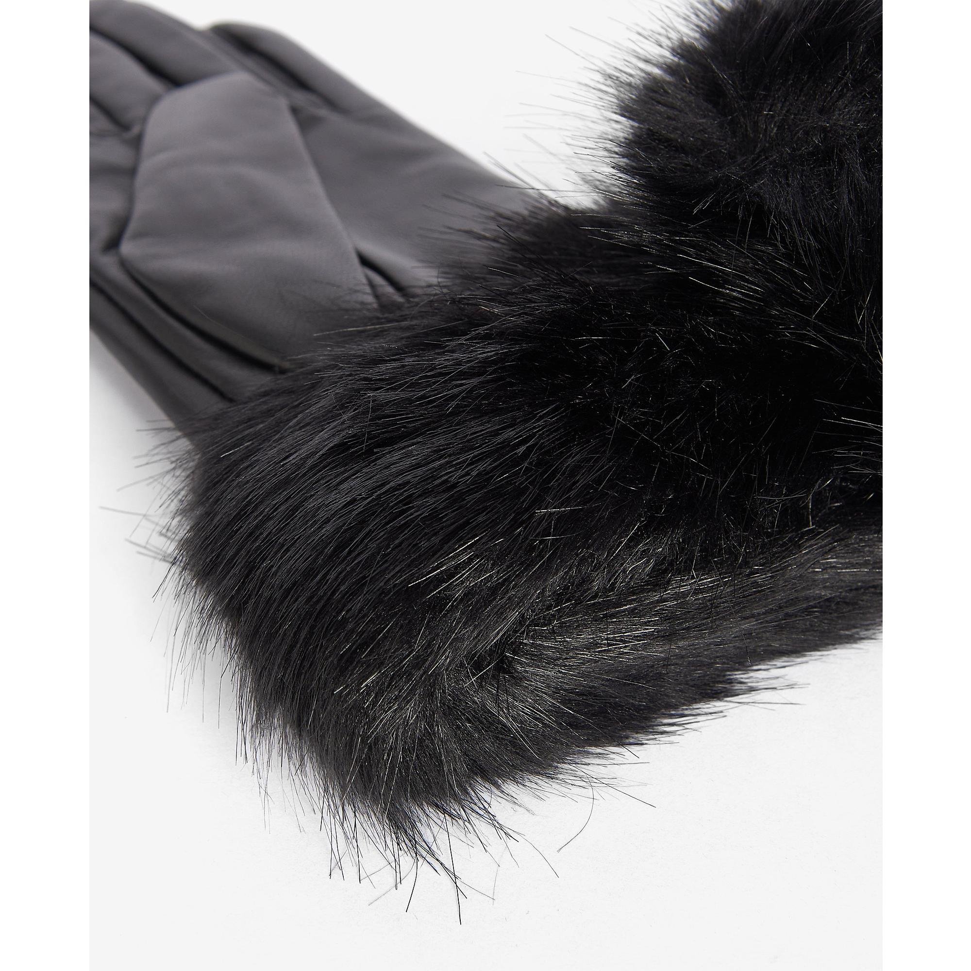 Product image 2 of 3 of Barbour Women's Fur Trimmed Leather Gloves -  Black