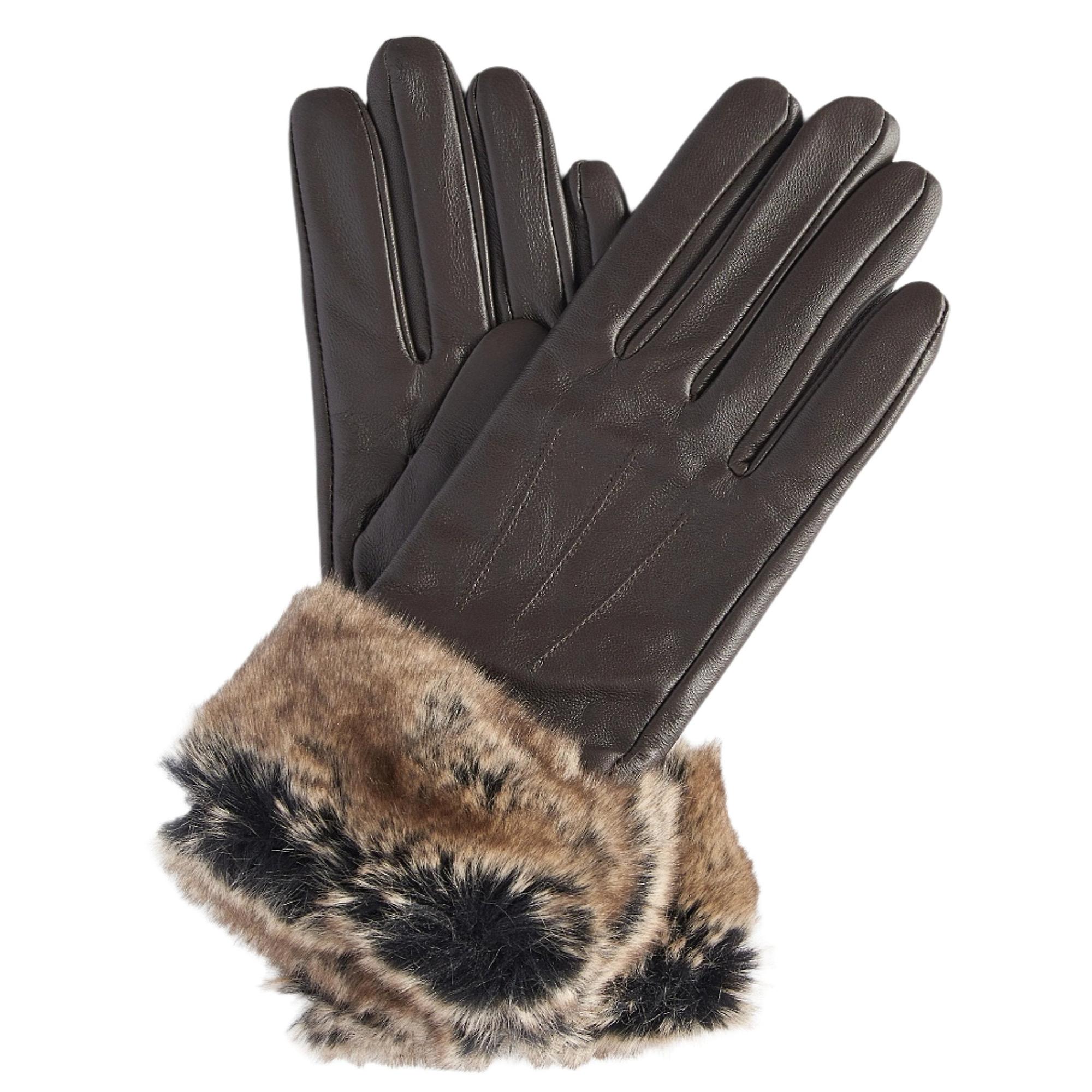 Product image 1 of 3 of Barbour Women's Fur Trimmed Leather Gloves - Dark Brown