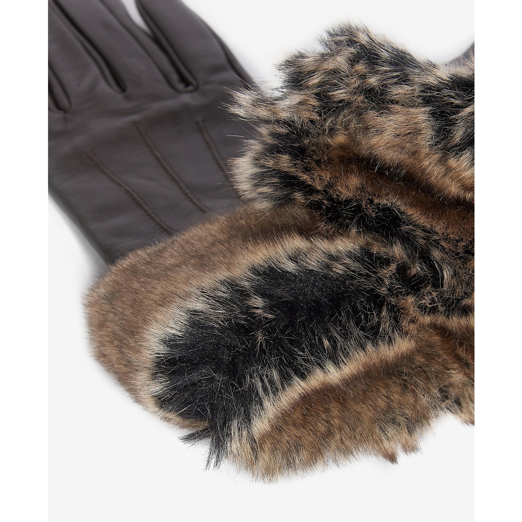 Product image 2 of 3 of Barbour Women's Fur Trimmed Leather Gloves - Dark Brown