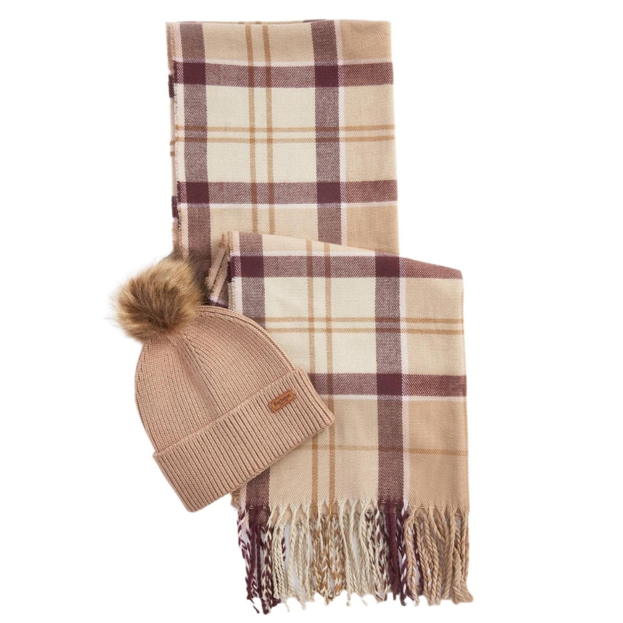 Product image 1 of 8 of Barbour Women's Dover Pom Beanie & Hailes Scarf Gift Set - Muted Cabernet