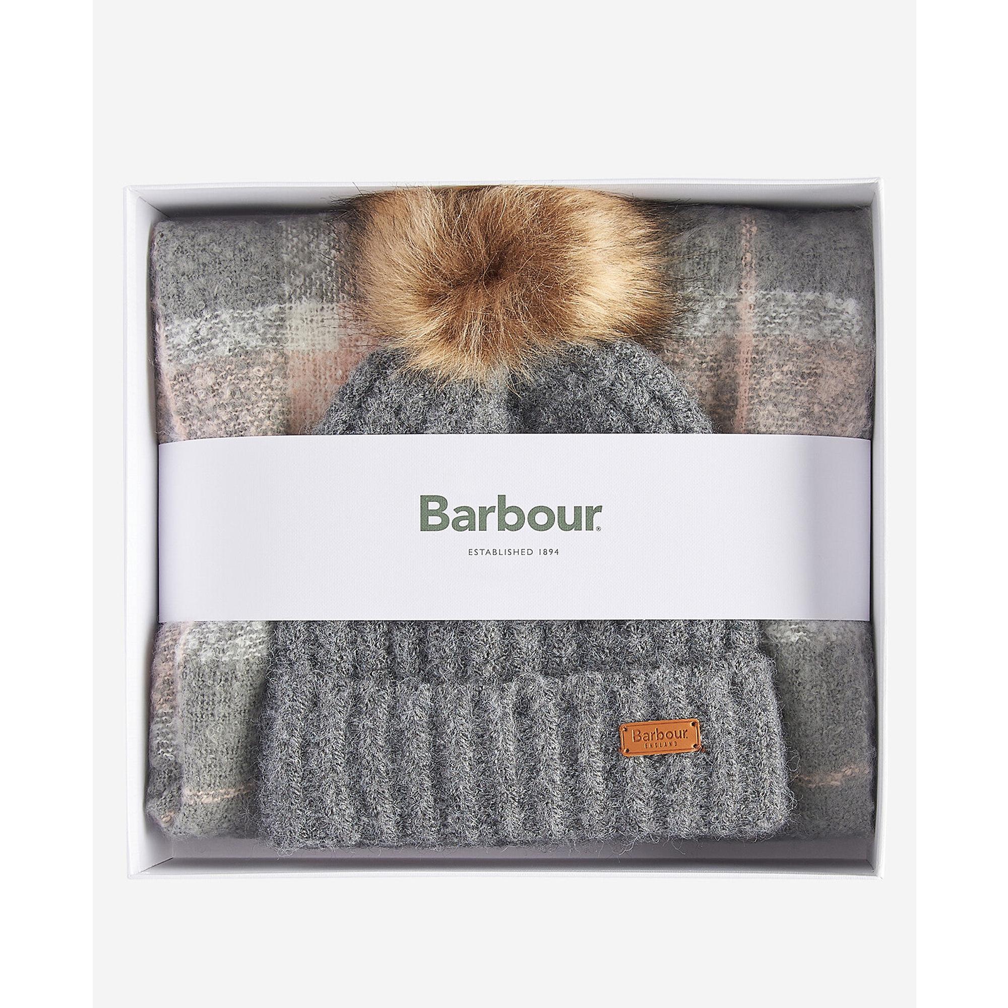 Product image 2 of 5 of Barbour Women's Saltburn Beanie & Tartan Scarf Gift Set - Grey Rose