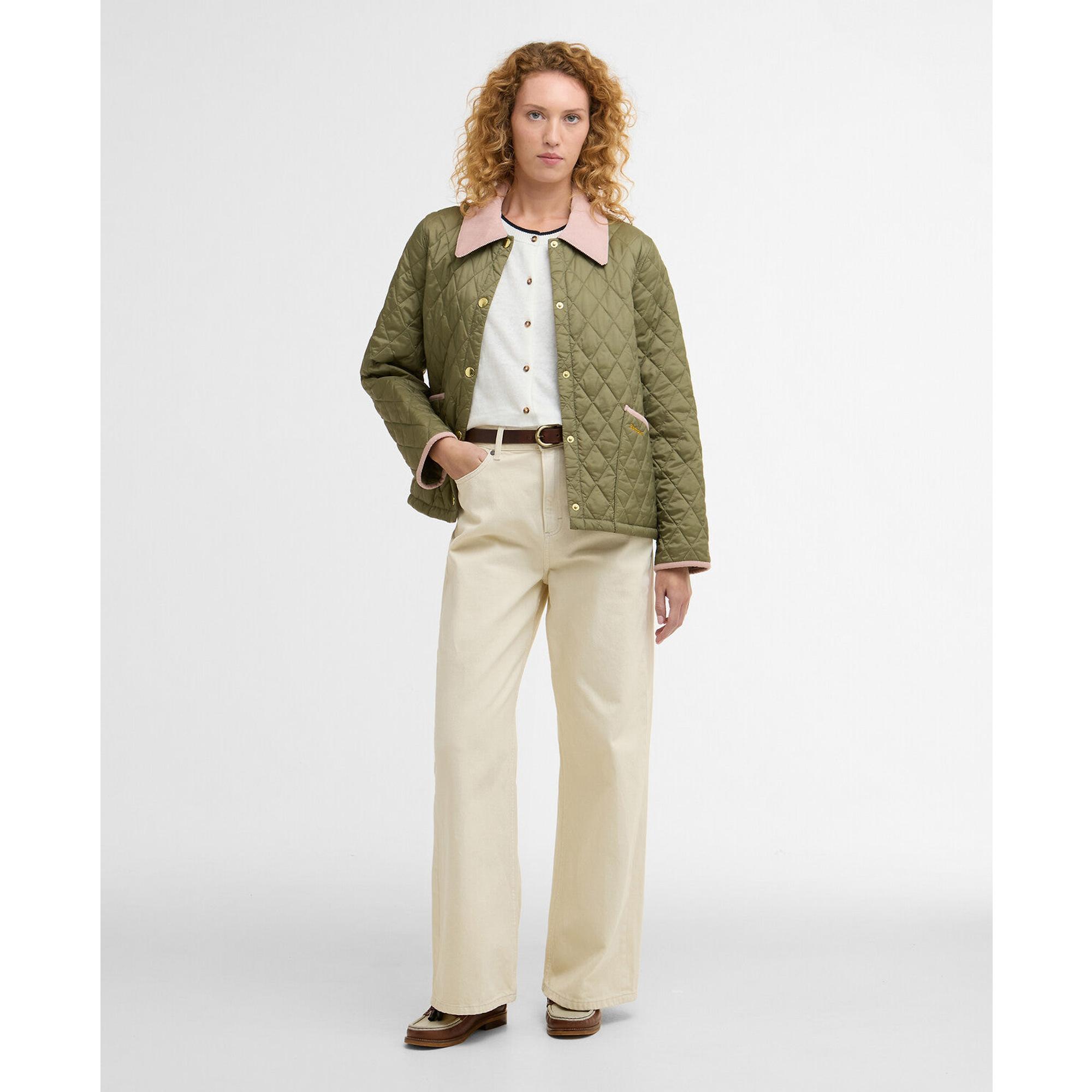 Product image 3 of 7 of Barbour Women's Icons Cropped Liddesdale Quilted Jacket - Bleached Olive/Ancient/Gardenia