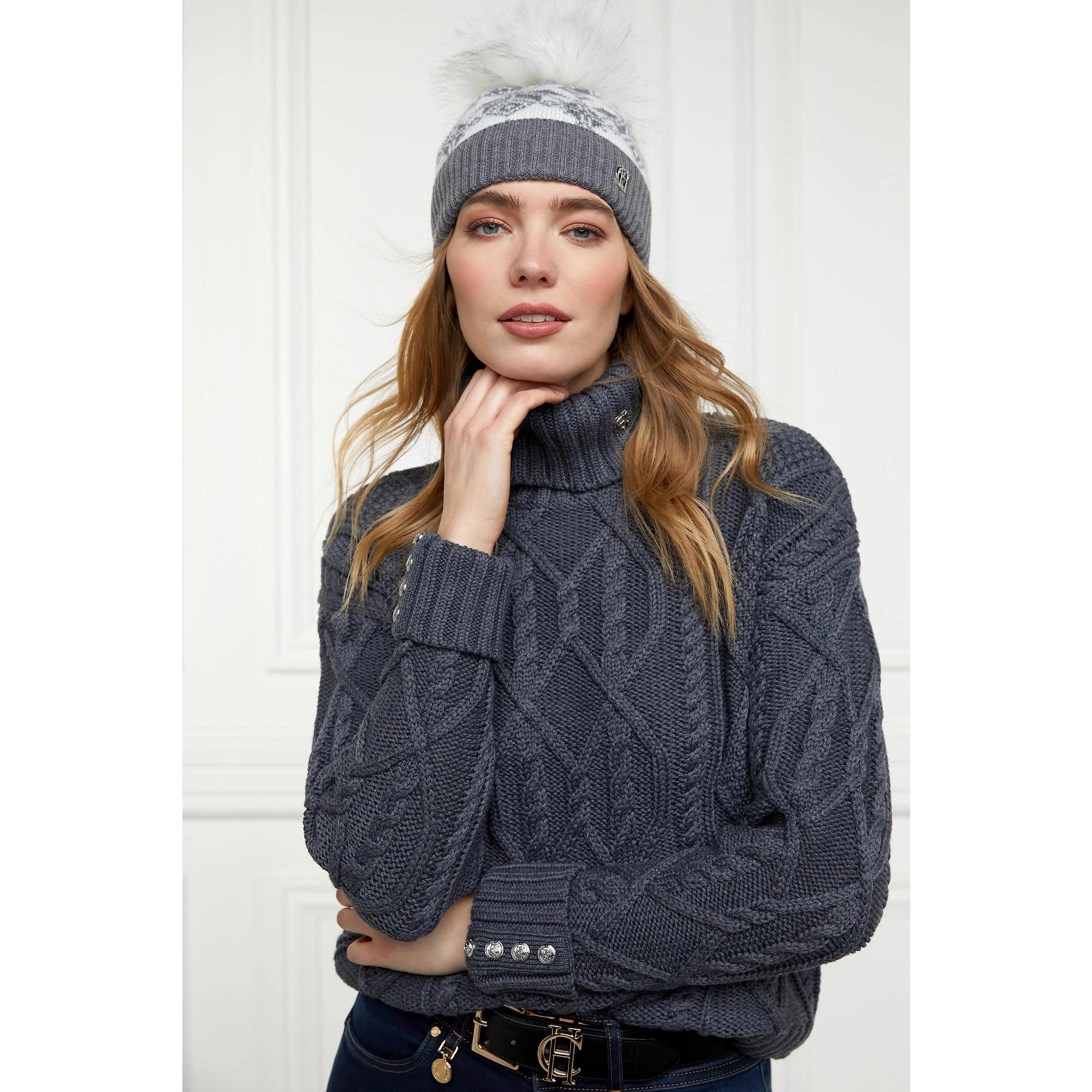 Product image 3 of 4 of Holland Cooper Beatrice Beanie Bobble Hat -  Grey Marl Cream