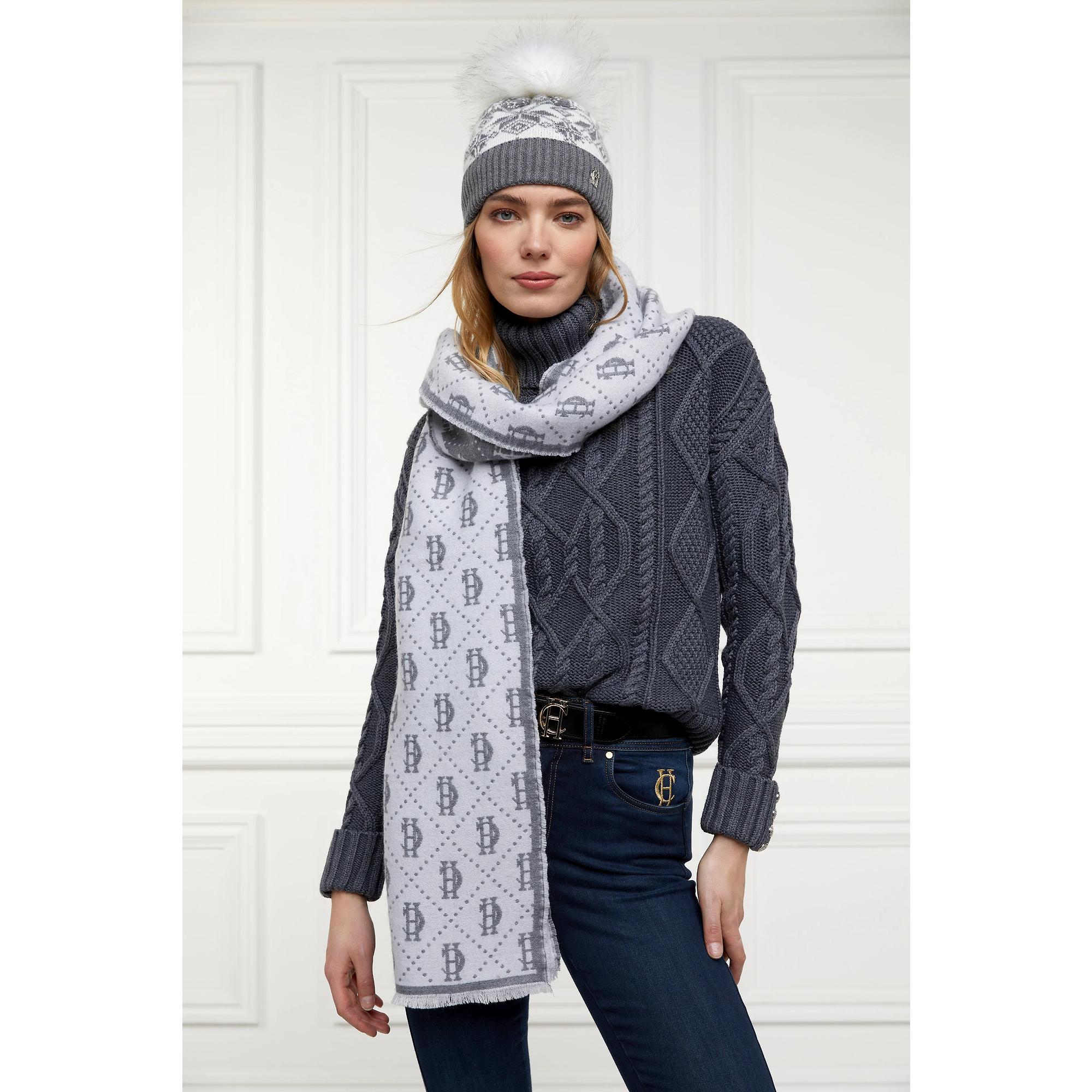 Product image 4 of 4 of Holland Cooper Beatrice Beanie Bobble Hat -  Grey Marl Cream