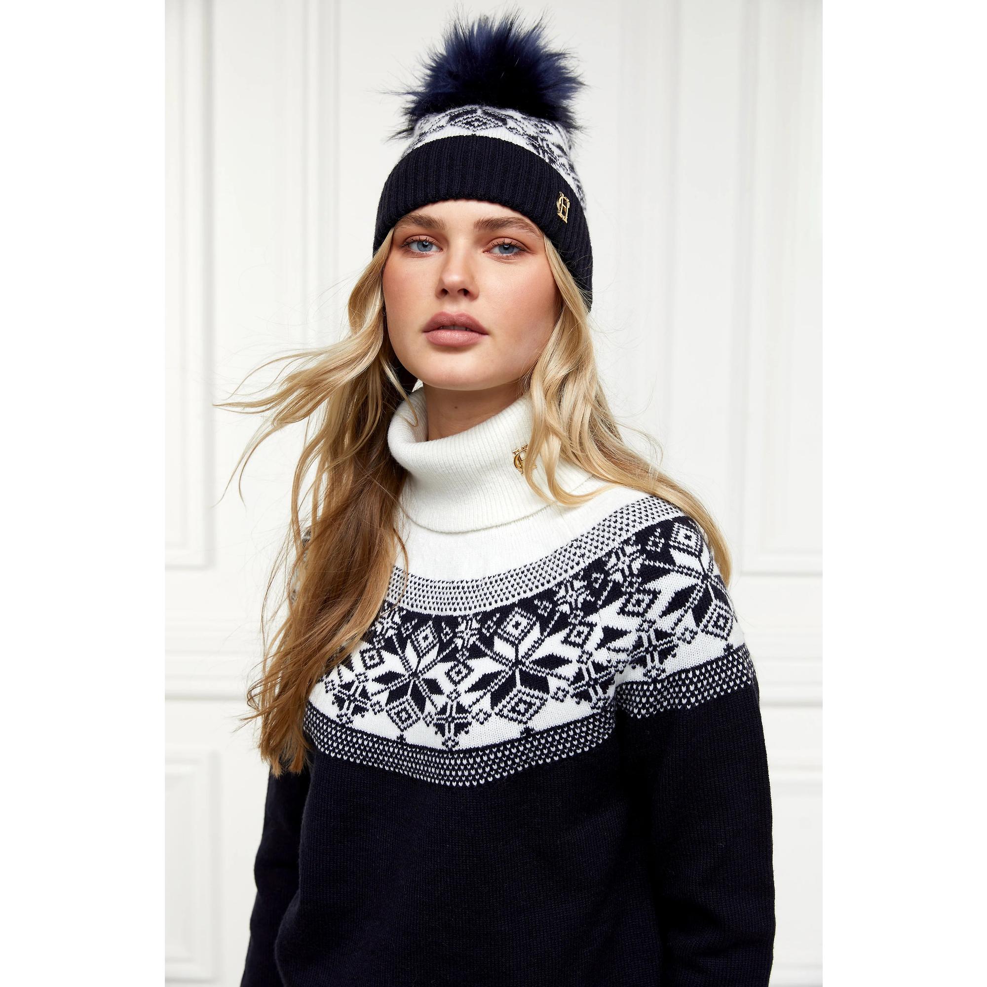 Product image 4 of 4 of Holland Cooper Beatrice Beanie Bobble Hat - Ink Navy Cream