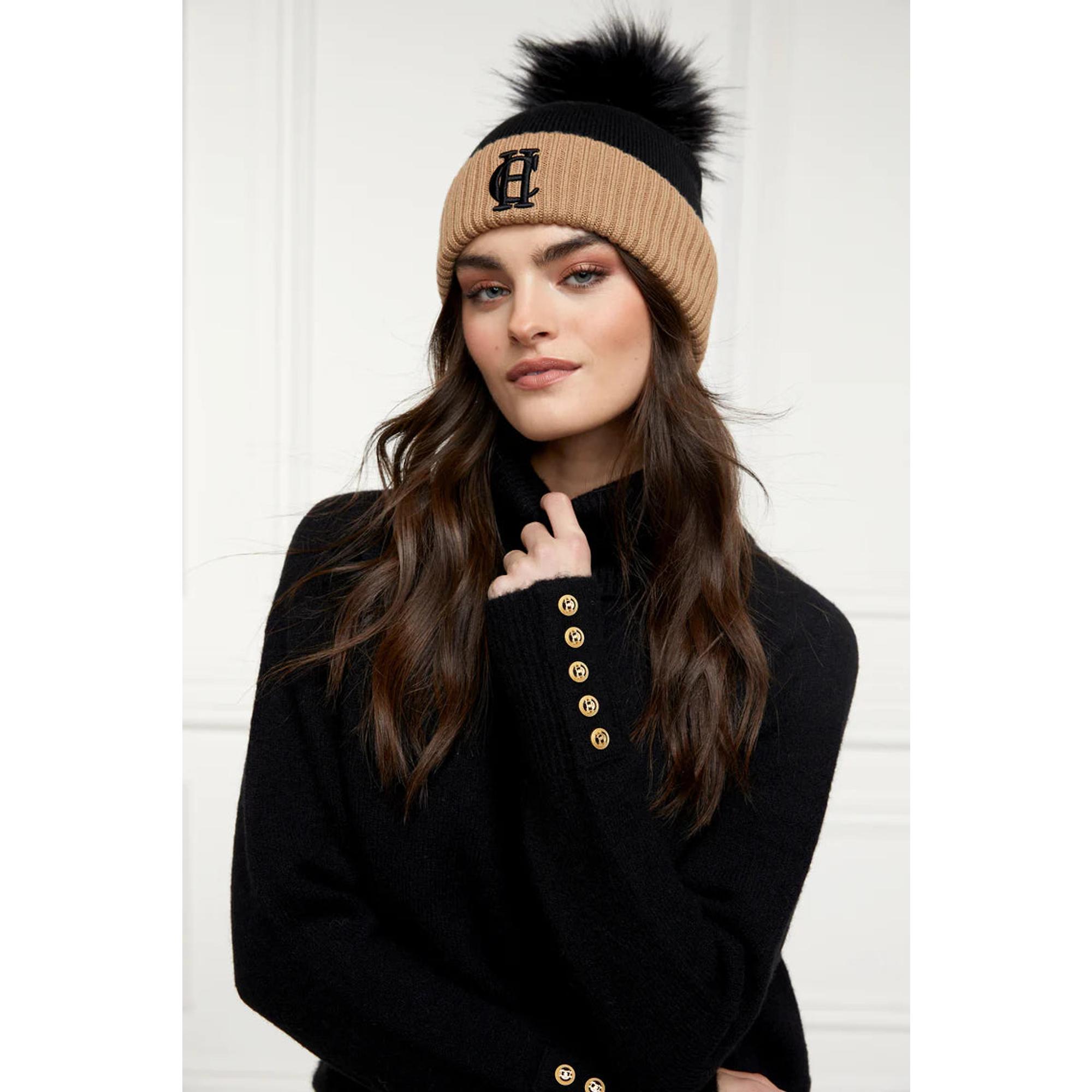 Product image 3 of 5 of Holland Cooper Chelsea Merino Beanie Bobble Hat - Black