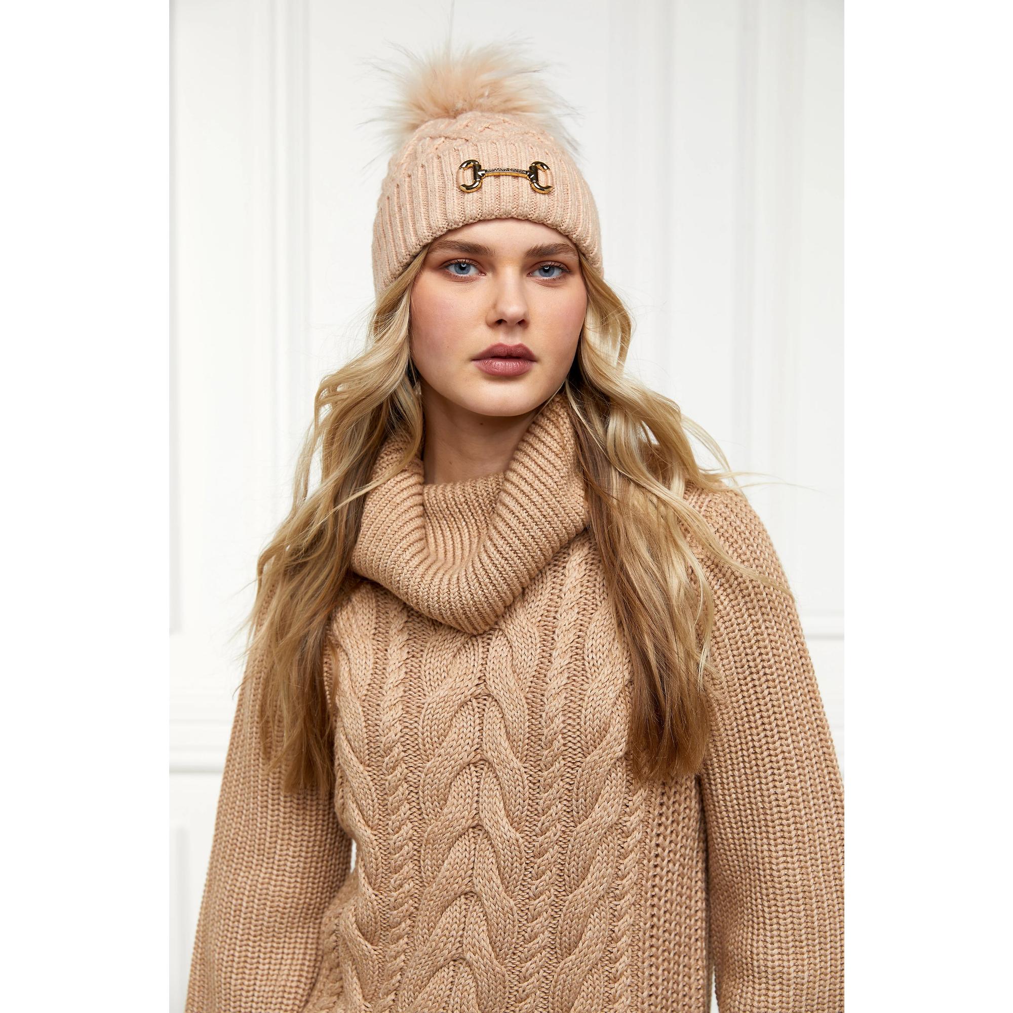 Product image 4 of 4 of Holland Cooper Horsebit Beanie Bobble Hat - Camel