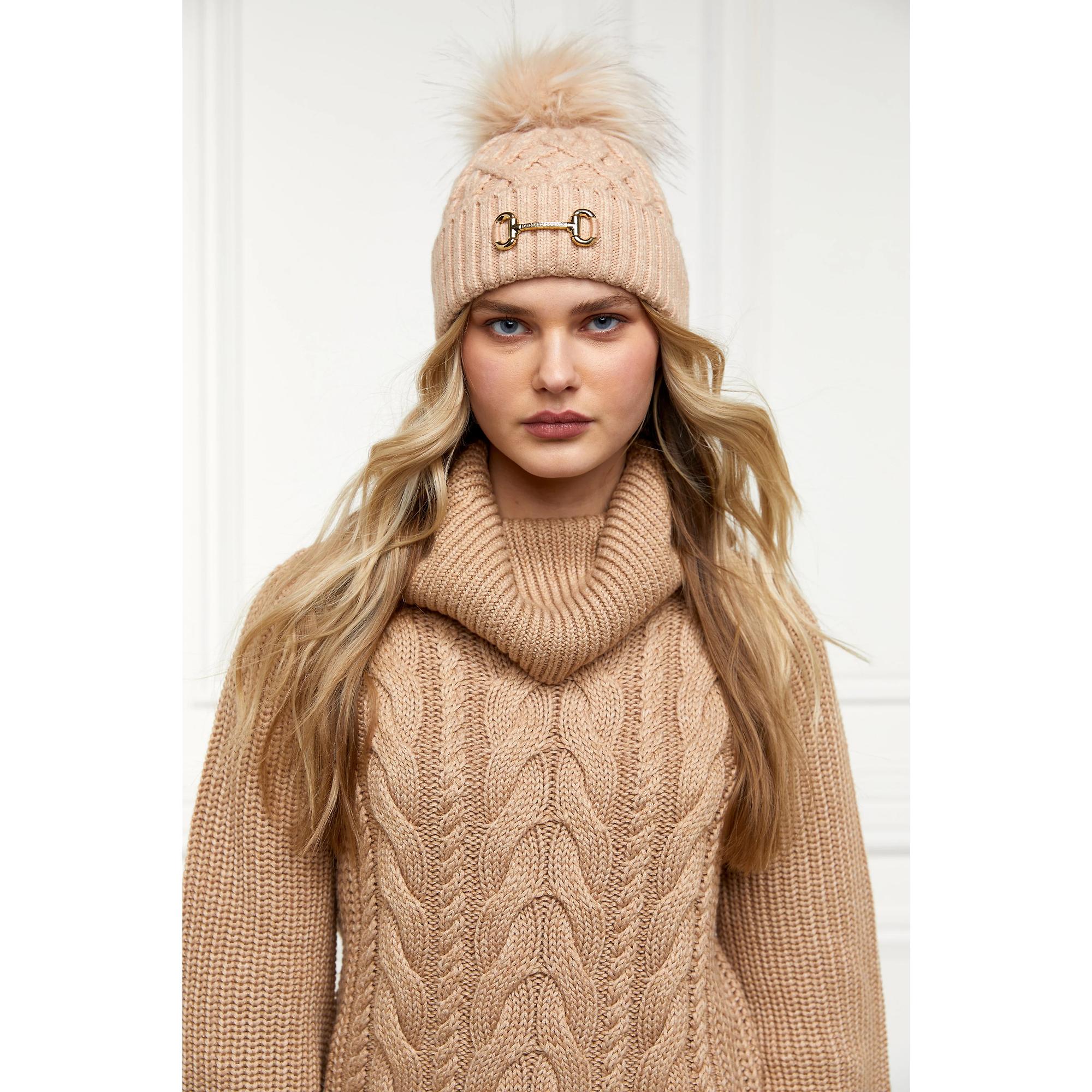 Product image 3 of 4 of Holland Cooper Horsebit Beanie Bobble Hat - Camel