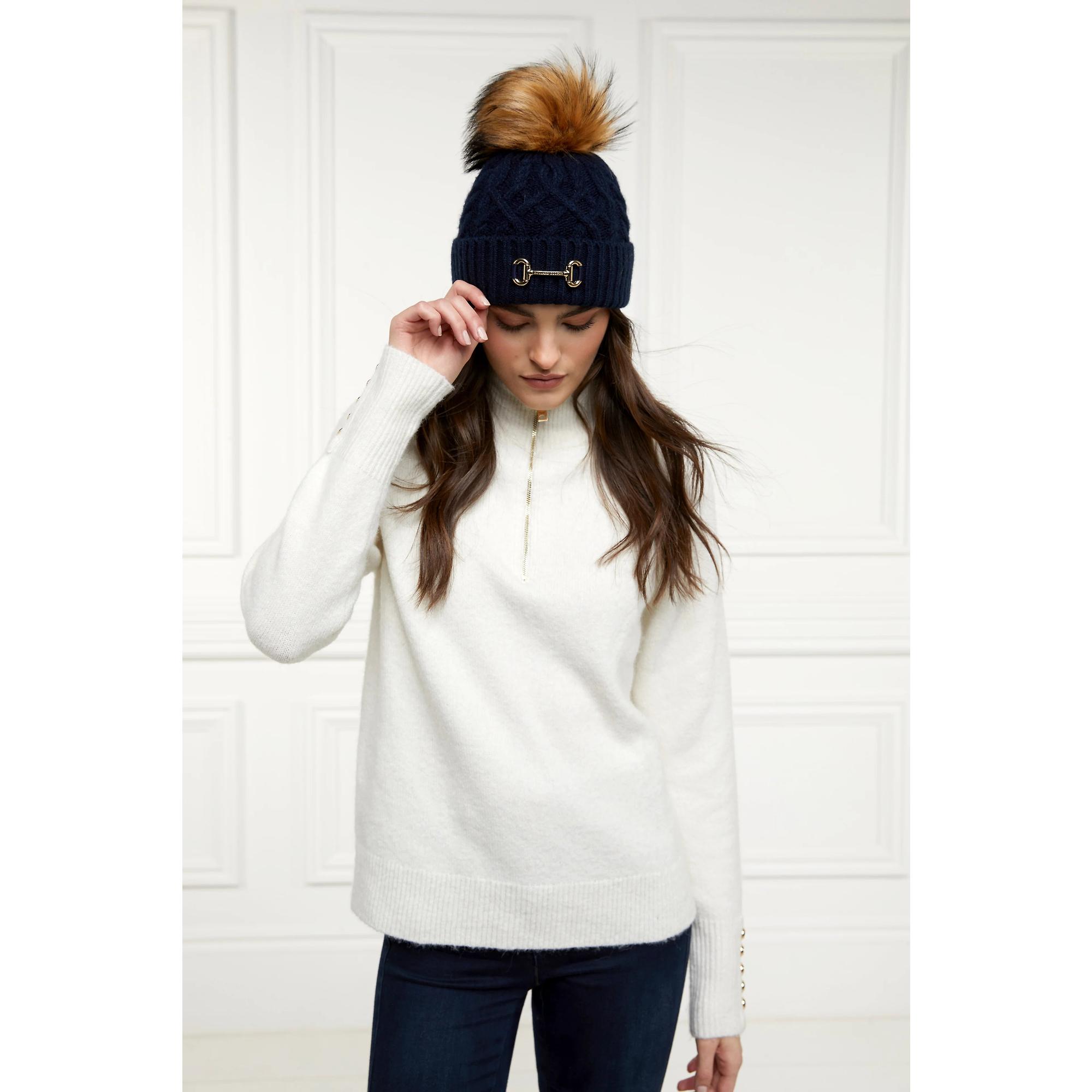 Product image 6 of 7 of Holland Cooper Horsebit Beanie Bobble Hat - Ink Navy