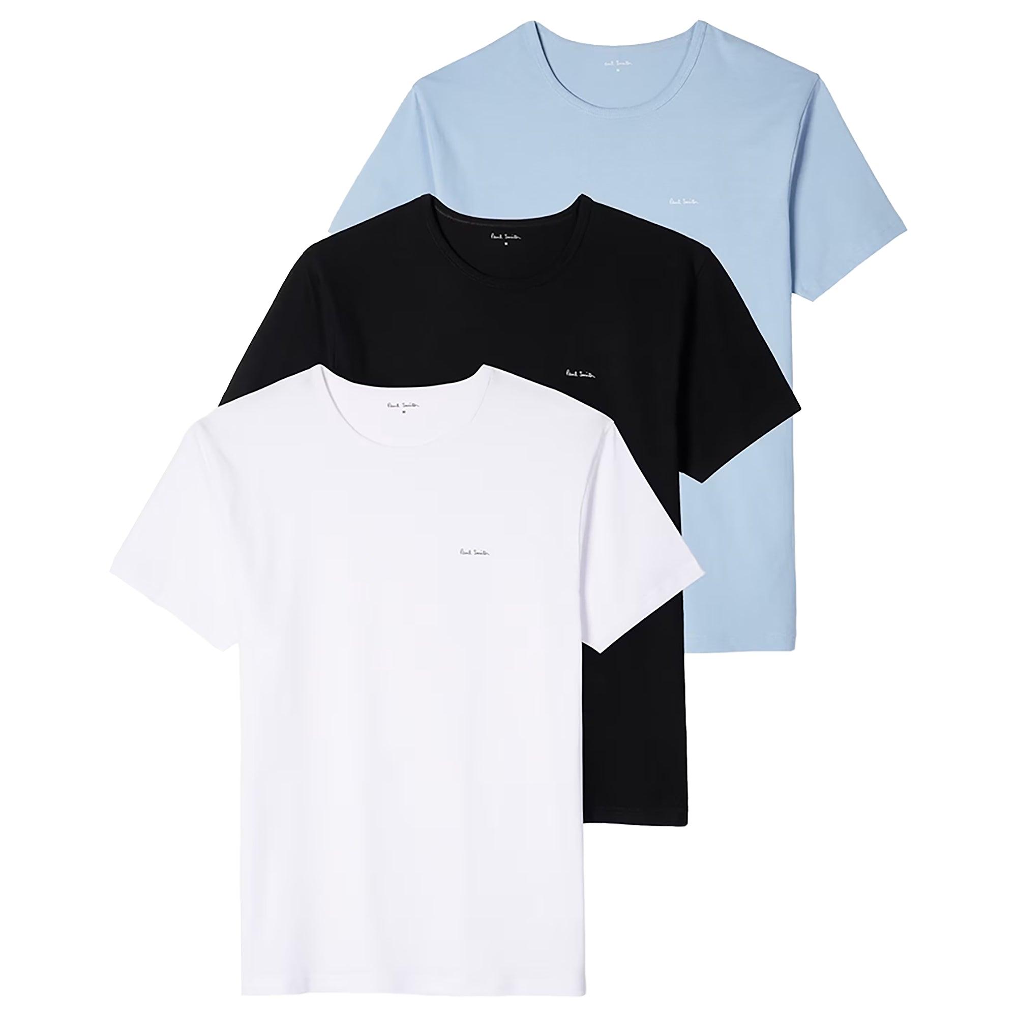Product image 1 of 7 of Paul Smith Men's Organic Cotton Logo 3 Pack Lounge T-Shirts - White/Sky Blue/Black