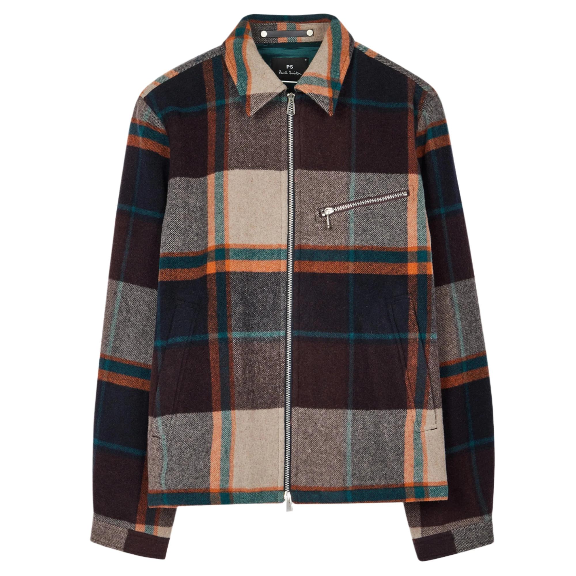Product image 5 of 16 of Paul Smith Men's Wool-Blend Harrington Jacket - Ecru & Burgundy Check
