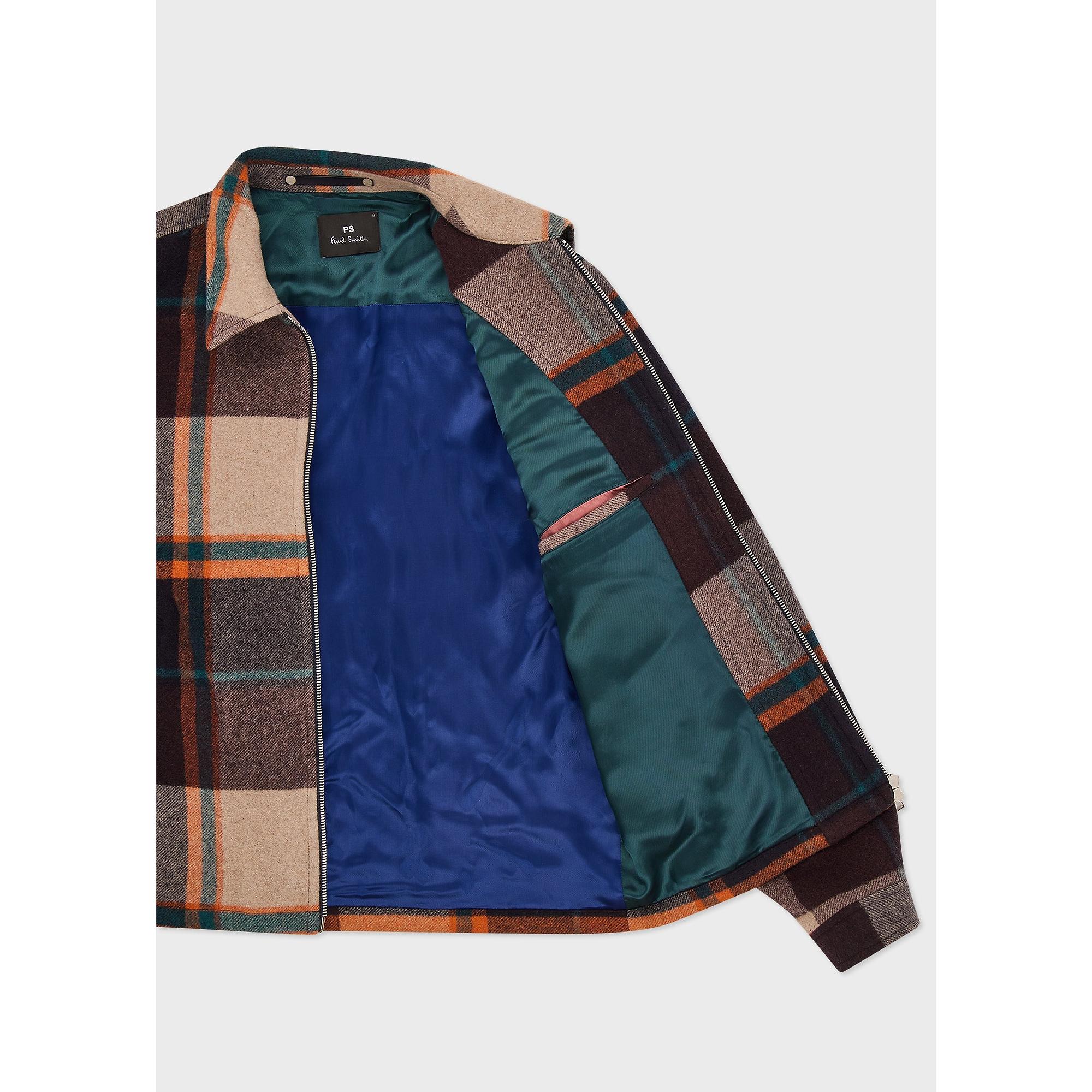 Product image 7 of 16 of Paul Smith Men's Wool-Blend Harrington Jacket - Ecru & Burgundy Check