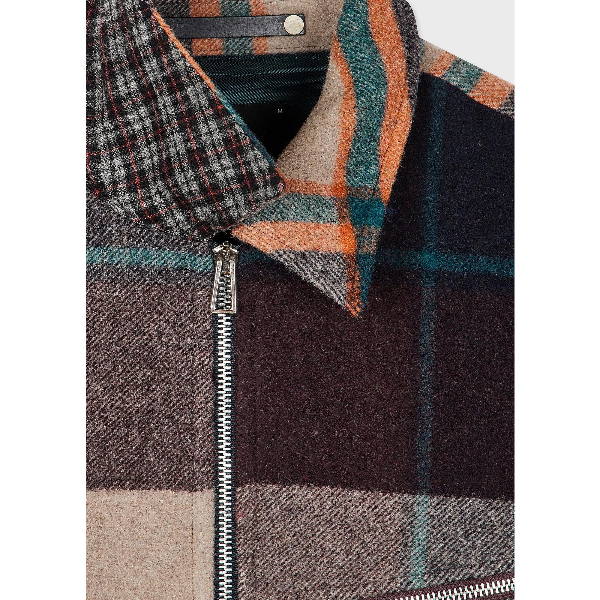 Product image 8 of 16 of Paul Smith Men's Wool-Blend Harrington Jacket - Ecru & Burgundy Check